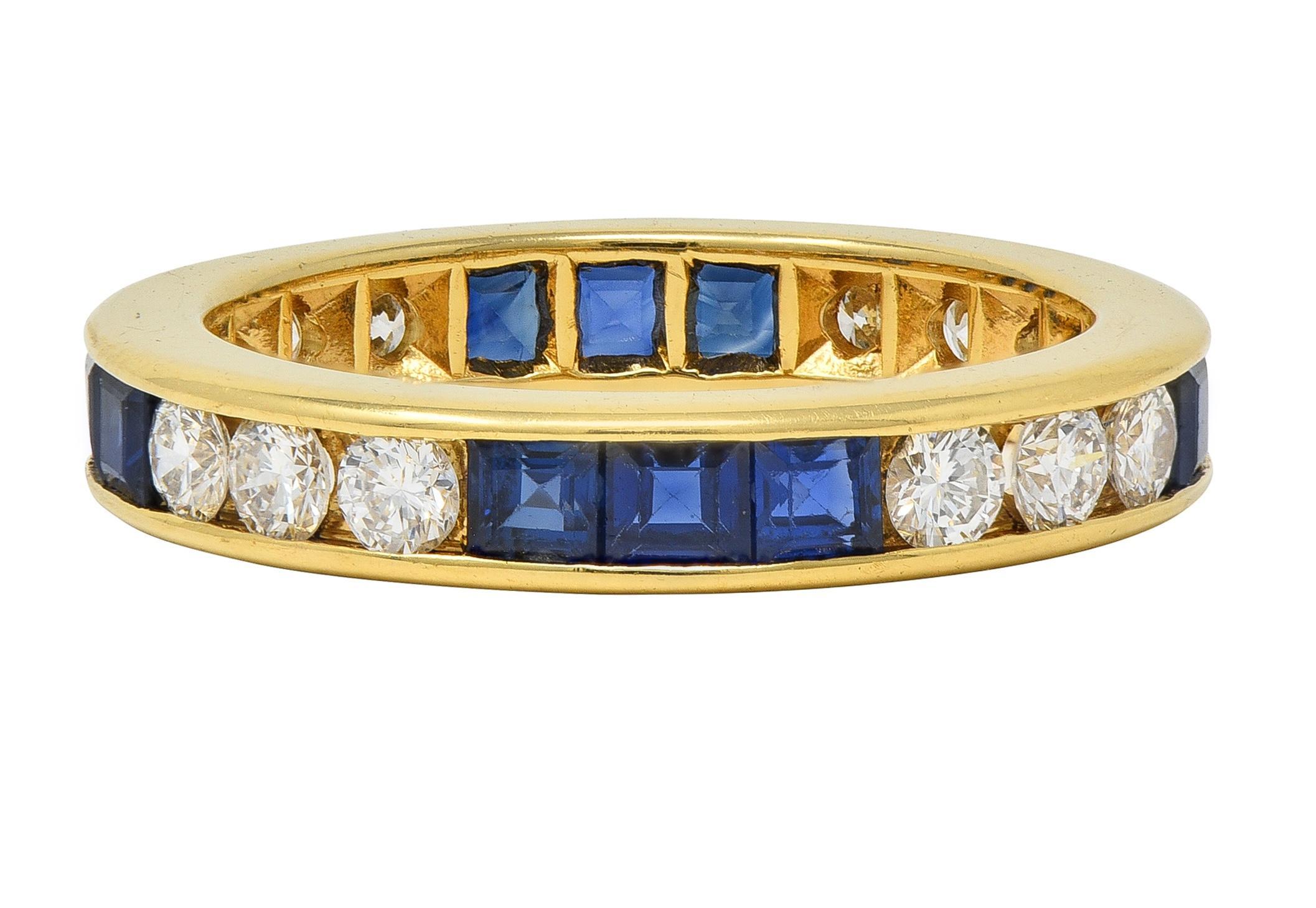 Anello a fascia per l'eternità in oro 18 carati con zaffiro e diamante da 3,00 CTW In condizioni ottime in vendita a Philadelphia, PA