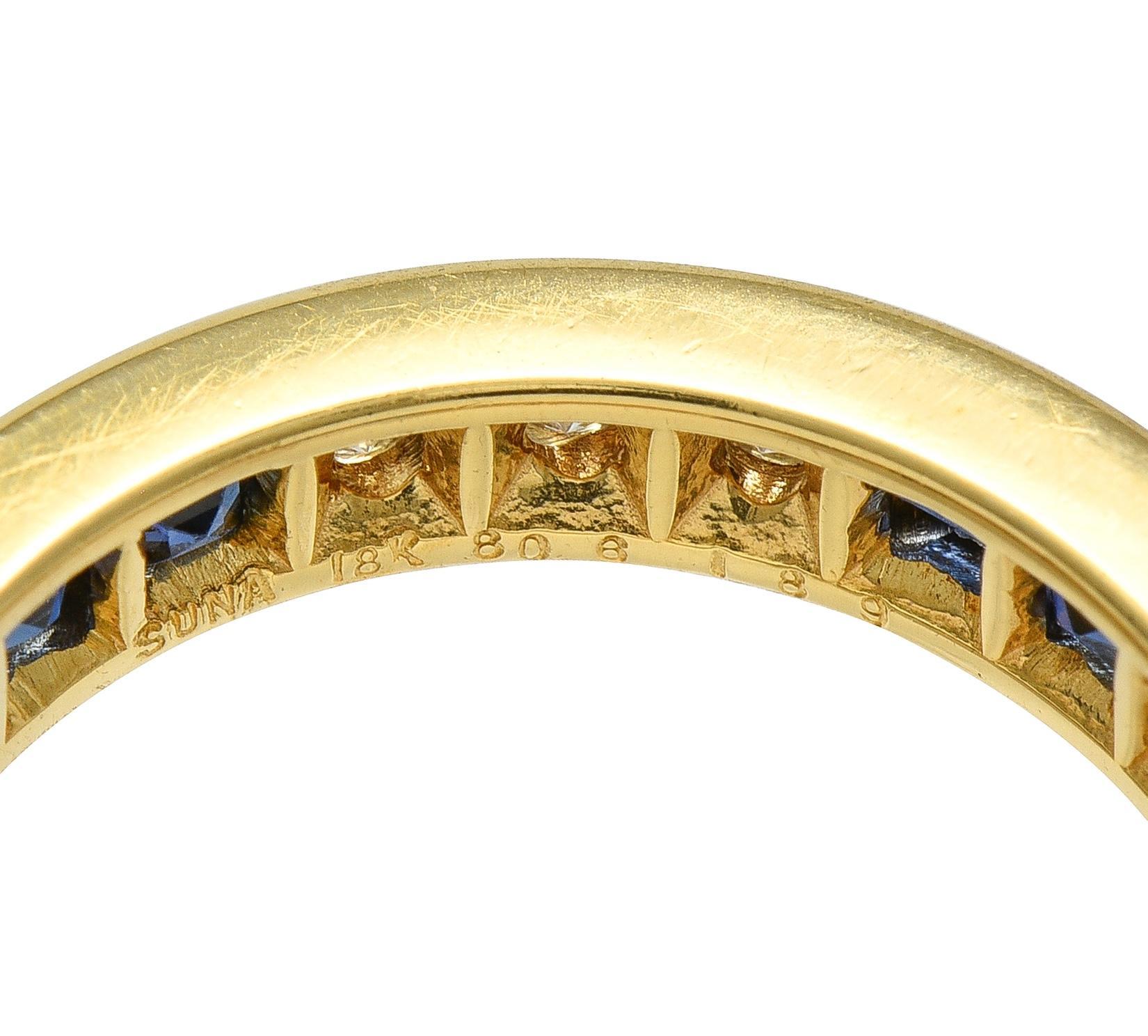 Donna Anello a fascia per l'eternità in oro 18 carati con zaffiro e diamante da 3,00 CTW in vendita