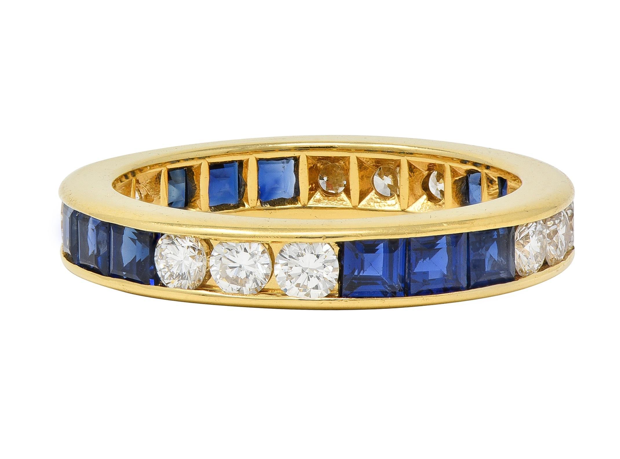 Anello a fascia per l'eternità in oro 18 carati con zaffiro e diamante da 3,00 CTW in vendita 2