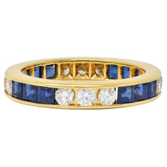 Contemporary 3.00 CTW Diamond Sapphire 18K Gold Eternity Channel Band Ring