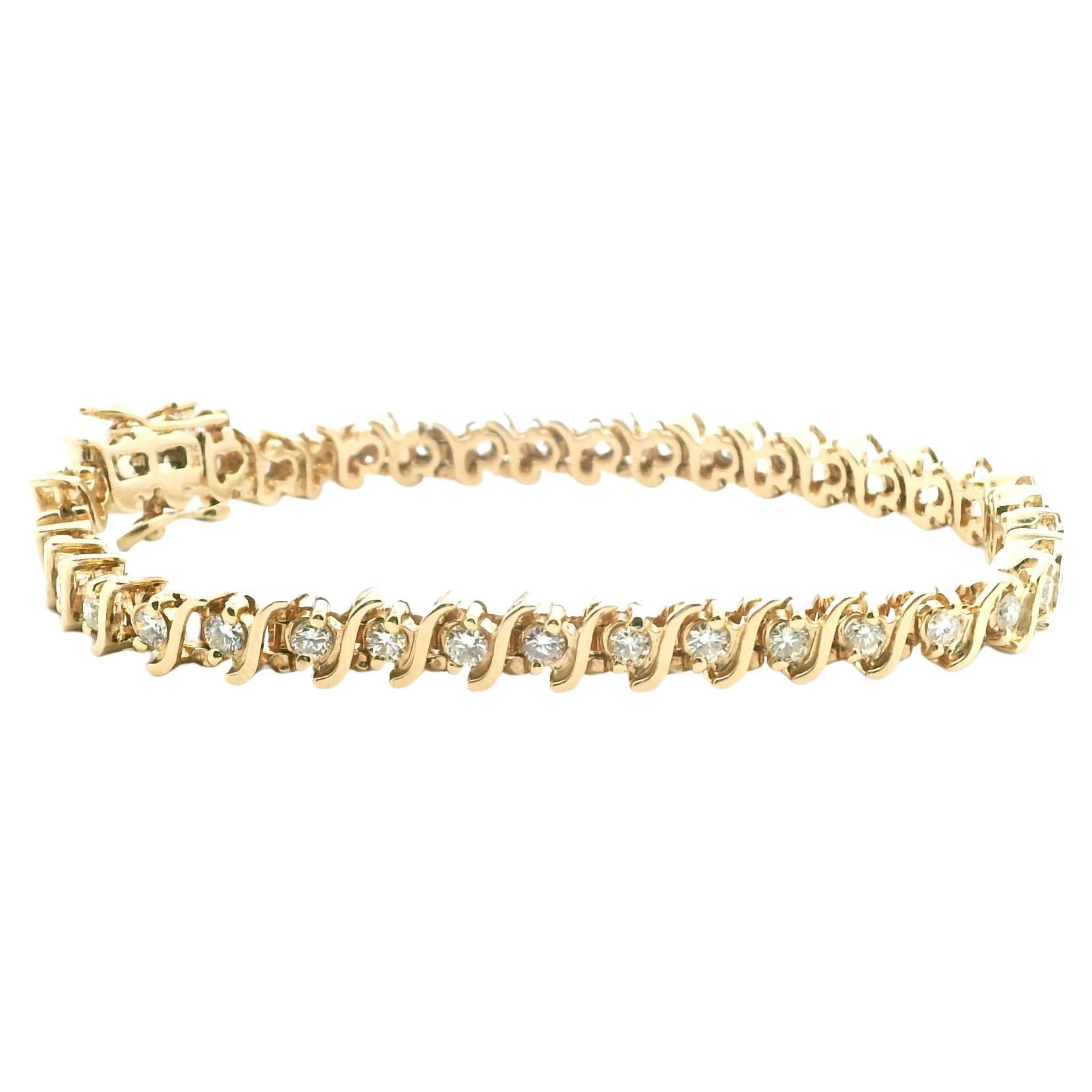Contemporáneo  Pulsera de tenis de oro amarillo y diamantes de 3,00 TCW