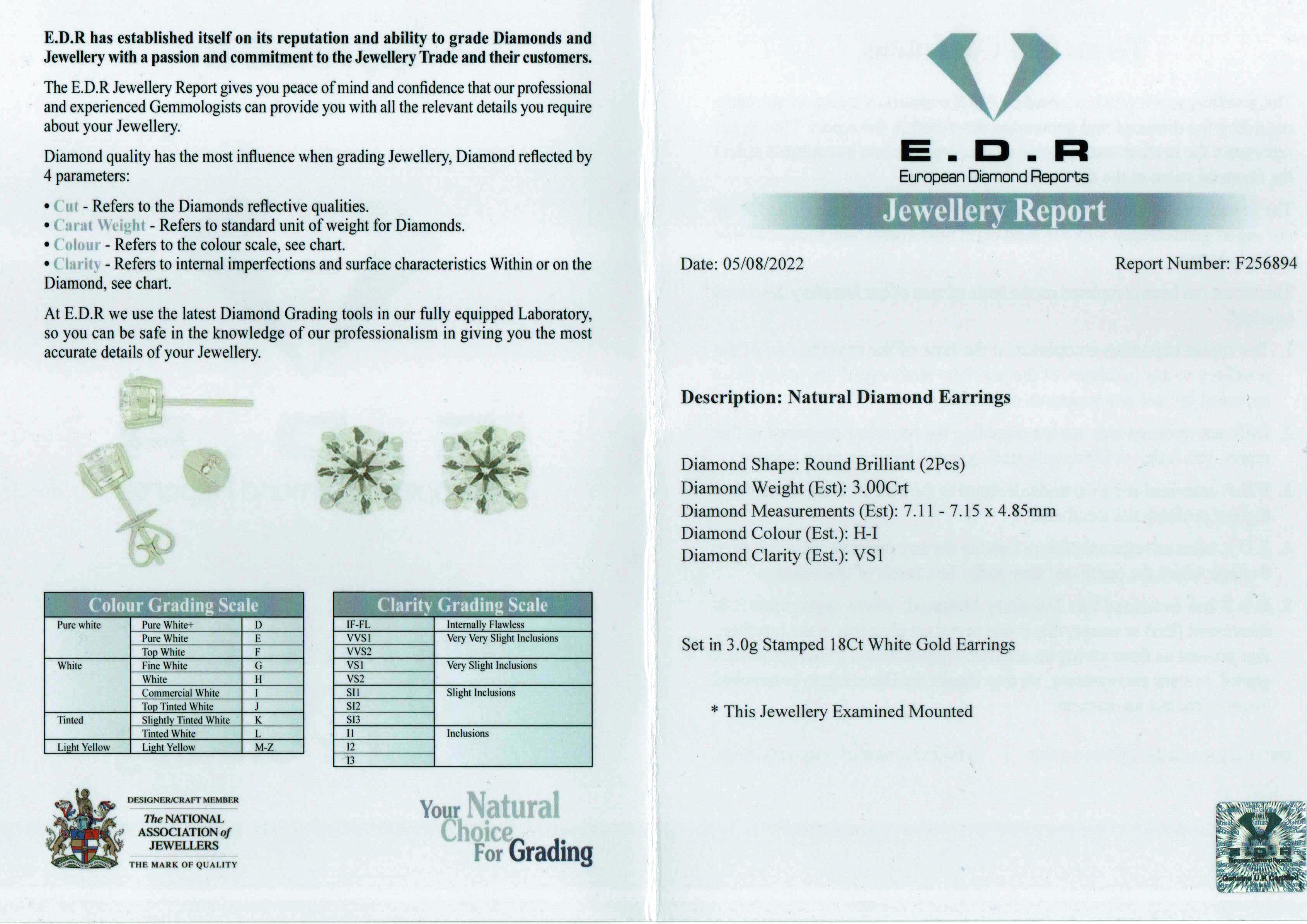 Contemporary 3.00ct Diamond Stud Earrings im Zustand „Gut“ im Angebot in London, GB