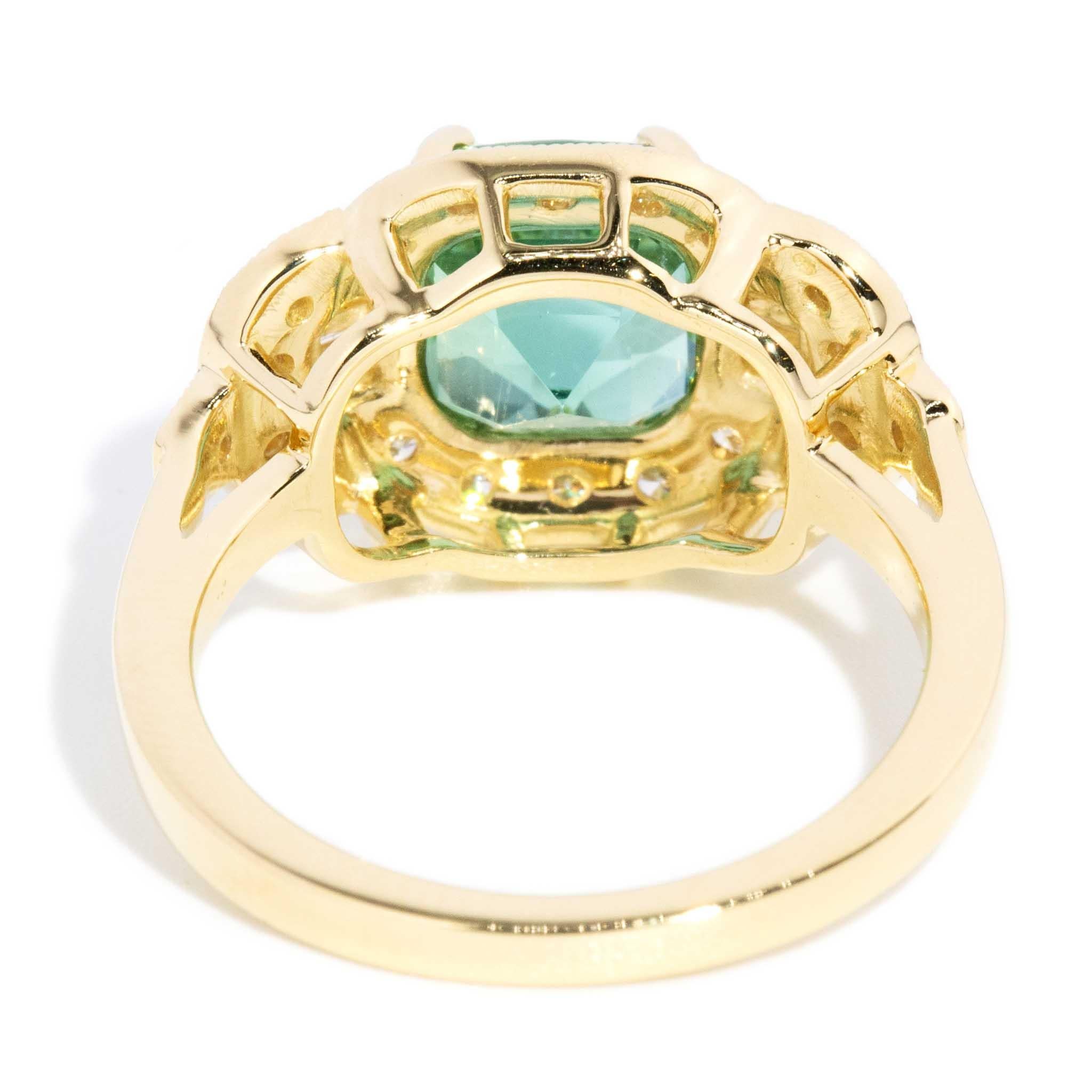 Contemporary 3,02 Karat Grüner Turmalin & Diamant Ring 18 Karat Gelbgold im Angebot 4
