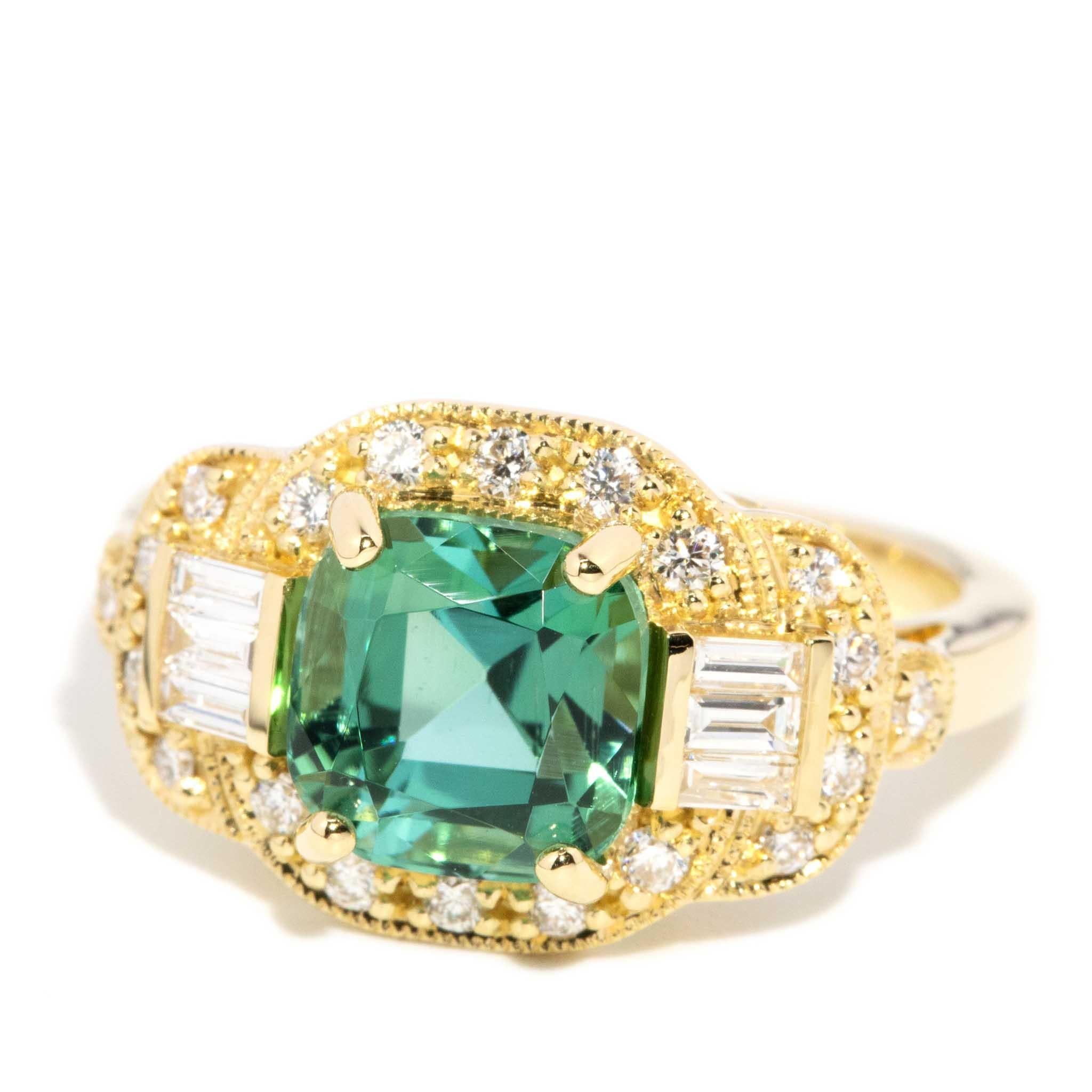 Contemporary 3,02 Karat Grüner Turmalin & Diamant Ring 18 Karat Gelbgold (Zeitgenössisch) im Angebot