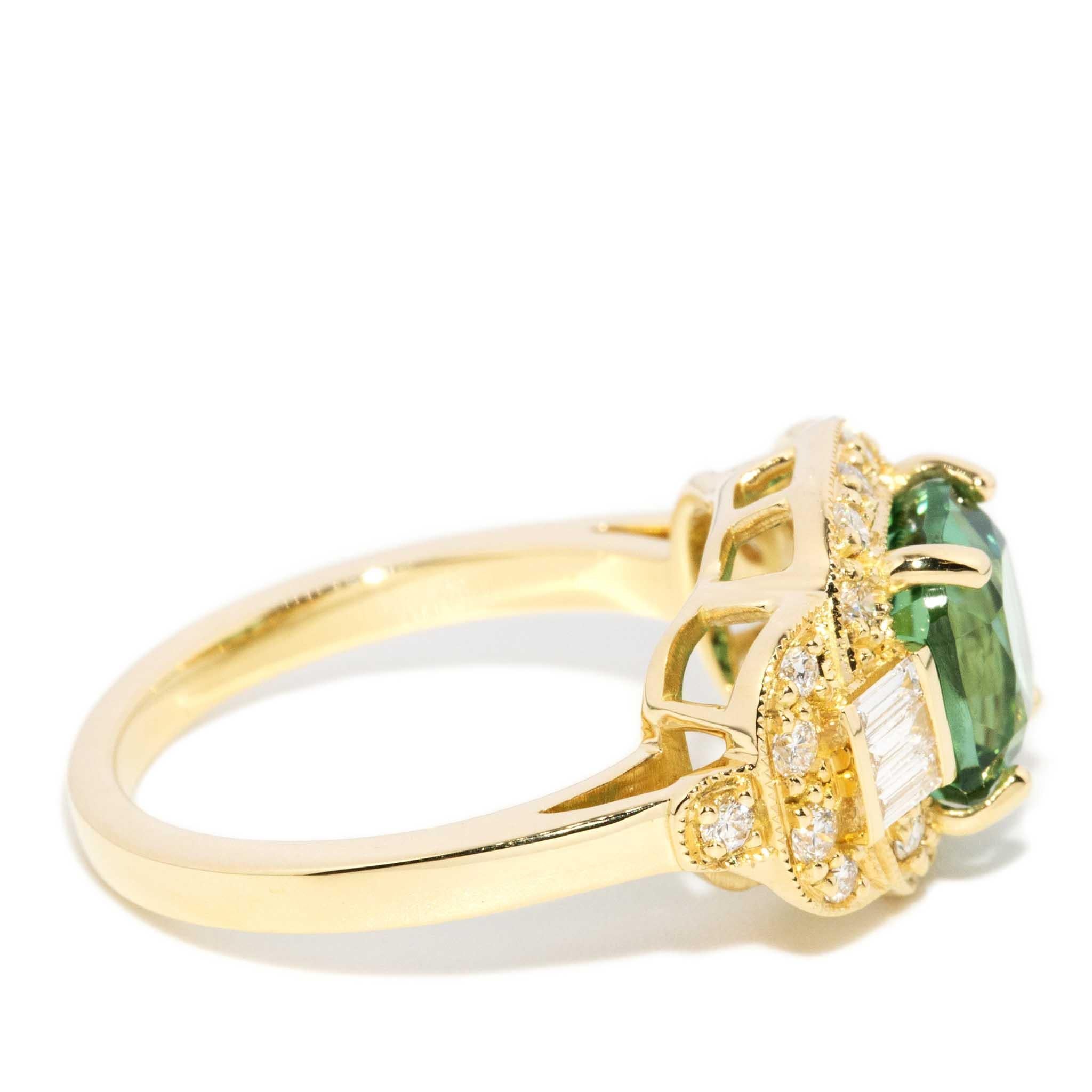 Contemporary 3,02 Karat Grüner Turmalin & Diamant Ring 18 Karat Gelbgold im Angebot 2