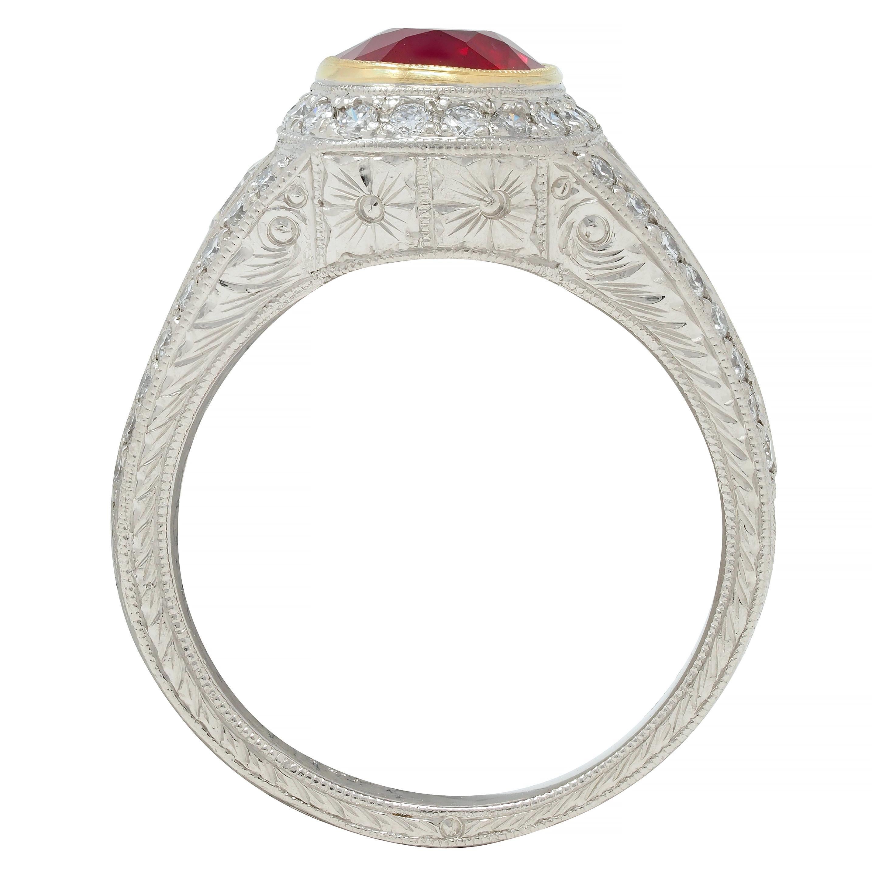 Contemporary 3.04 CTW Burma Ruby Diamond Platinum 18 Karat Gold Halo Ring GIA For Sale 5