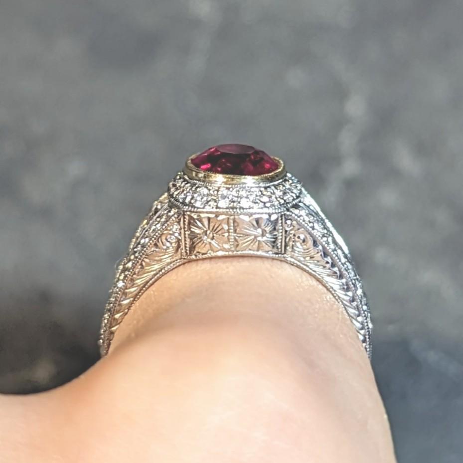 Contemporary 3.04 CTW Burma Ruby Diamond Platinum 18 Karat Gold Halo Ring GIA For Sale 9