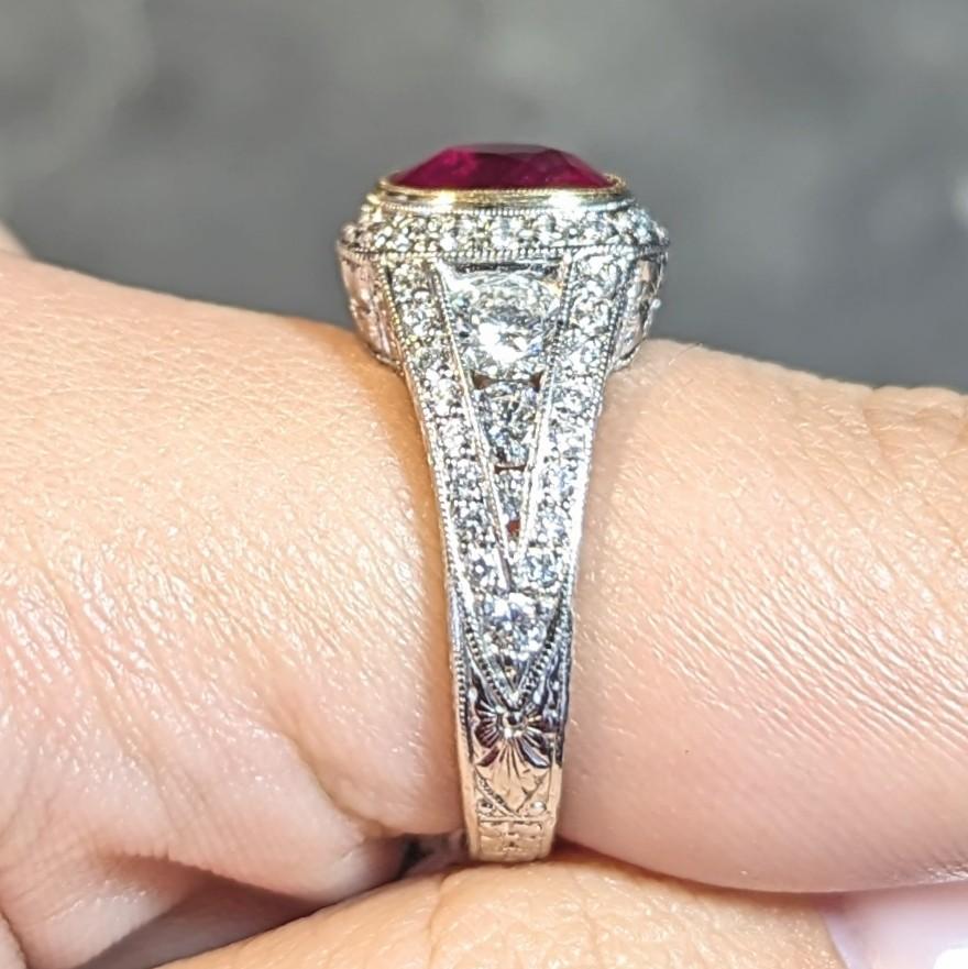Contemporary 3.04 CTW Burma Ruby Diamond Platinum 18 Karat Gold Halo Ring GIA For Sale 10