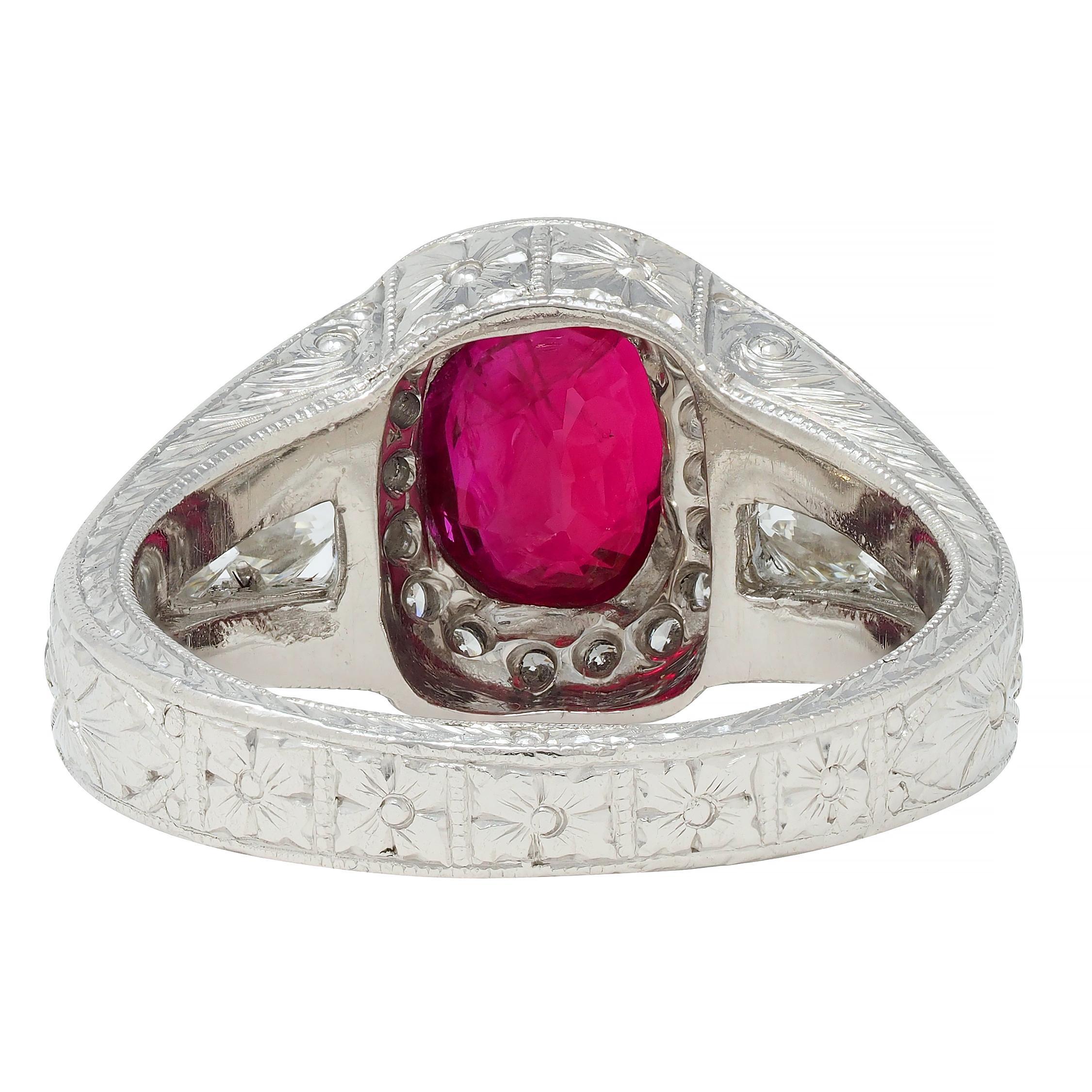 Women's or Men's Contemporary 3.04 CTW Burma Ruby Diamond Platinum 18 Karat Gold Halo Ring GIA For Sale