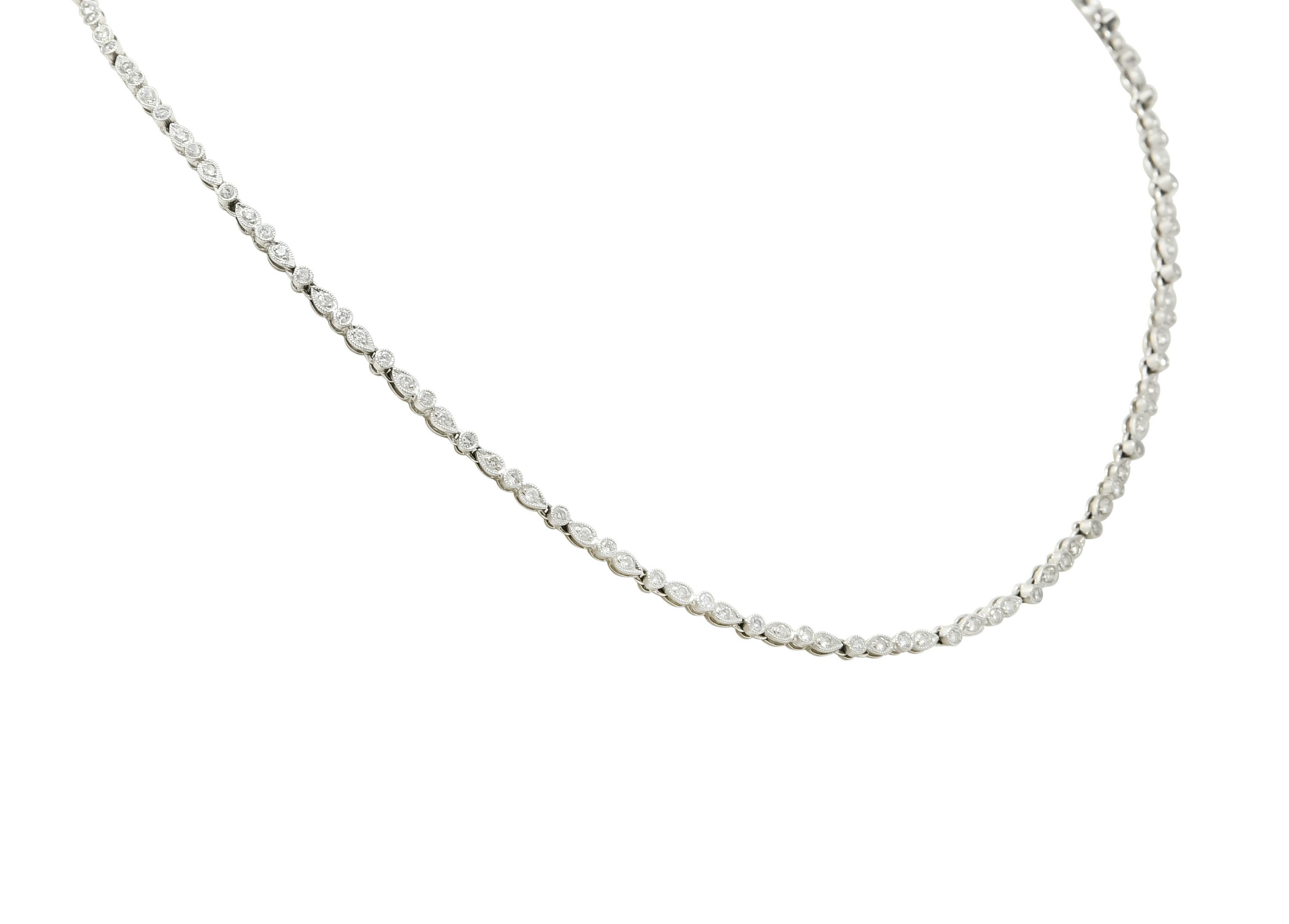 Round Cut Contemporary 3.05 Carat Diamond Platinum Millegrain Necklace