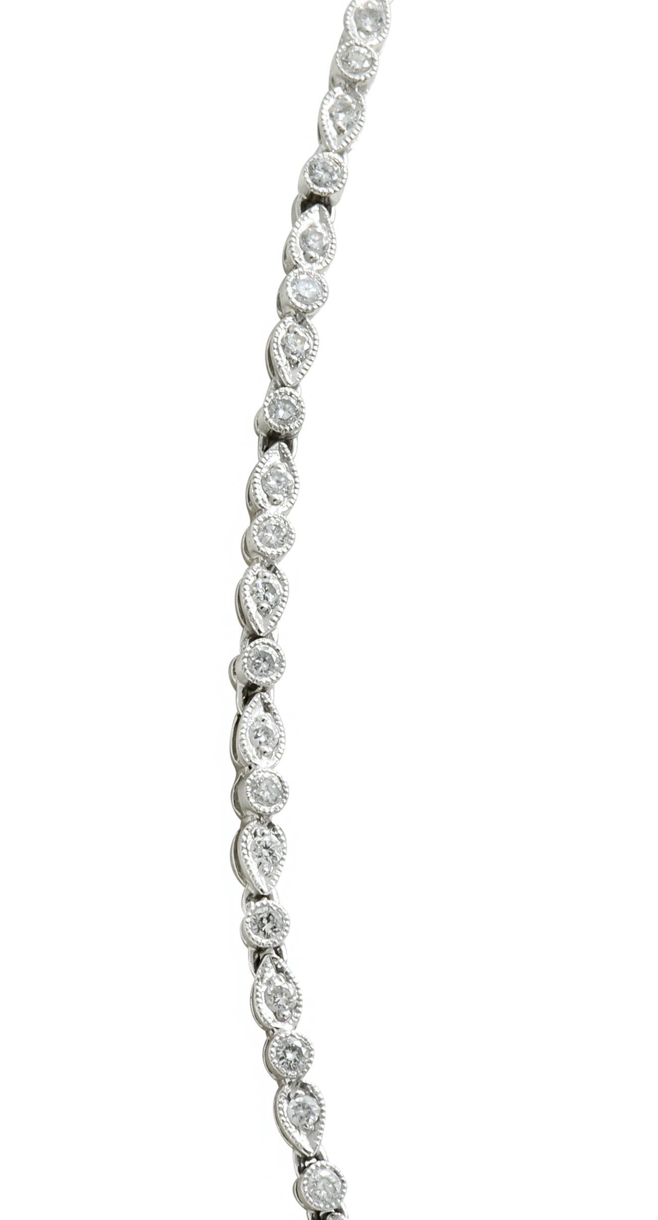 Contemporary 3.05 Carat Diamond Platinum Millegrain Necklace In Excellent Condition In Philadelphia, PA