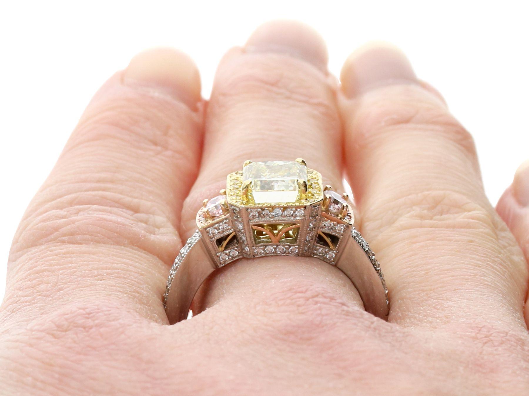 3.06 Carat Yellow and Pink Diamond Engagement Ring in Platinum For Sale 6