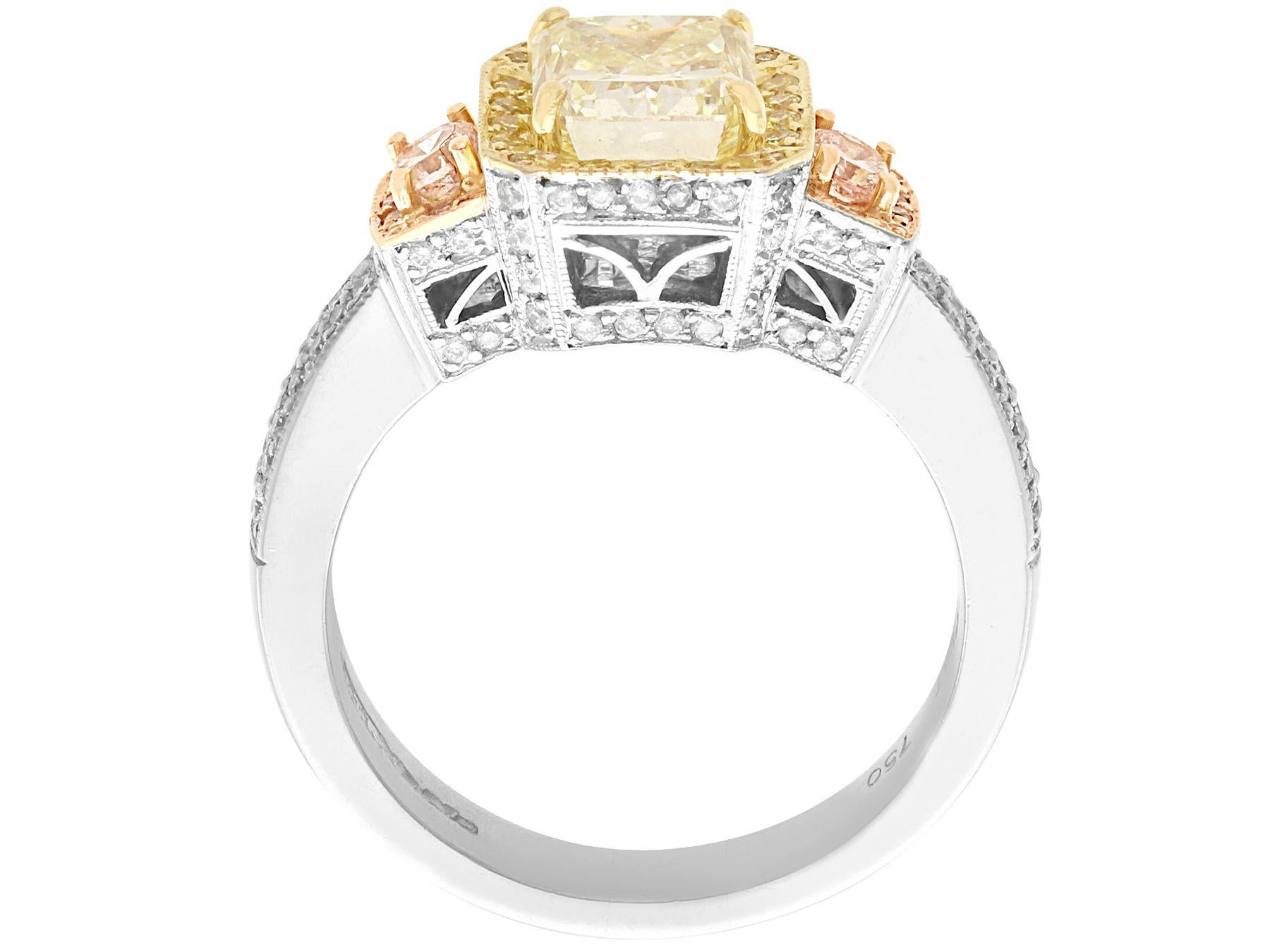 Women's or Men's 3.06 Carat Yellow and Pink Diamond Engagement Ring in Platinum For Sale