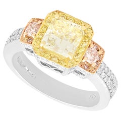 Retro 3.06 Carat Yellow and Pink Diamond Engagement Ring in Platinum