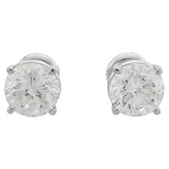 Clous d'oreilles contemporains en or blanc 14k avec diamants ronds de 3,10 carats et de taille brillante