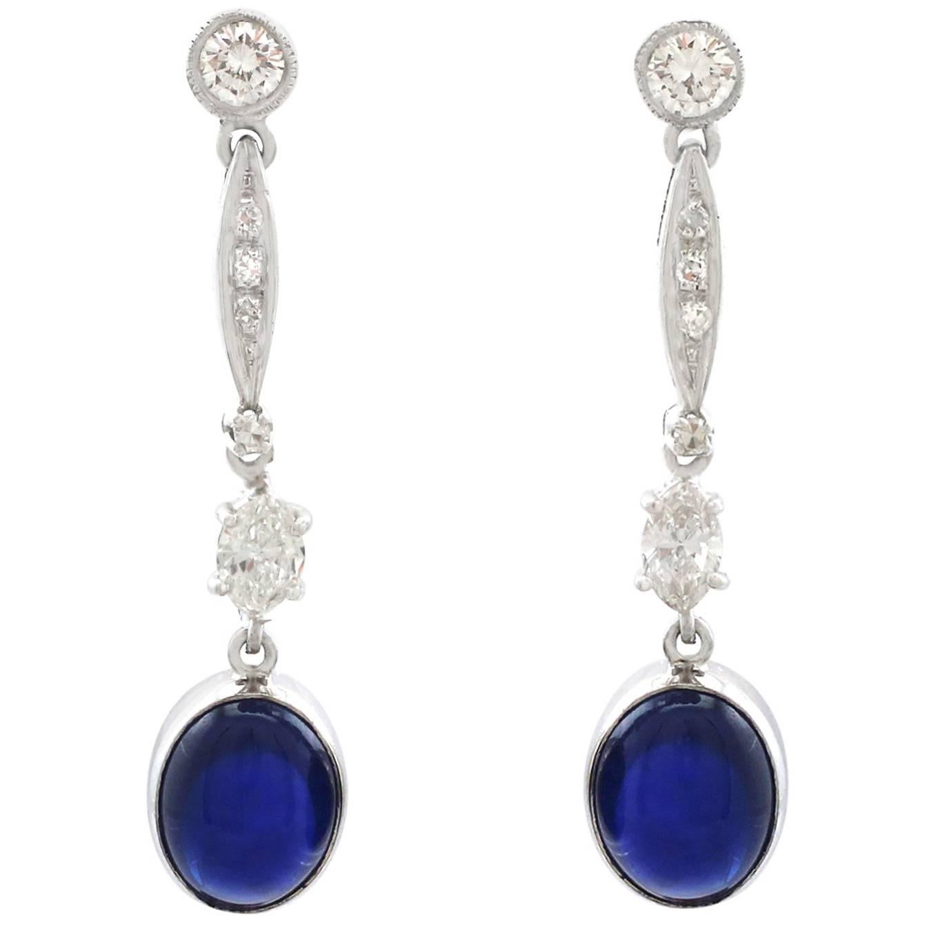 Contemporary 3.10 Carat Sapphire and Diamond, Platinum Drop Earrings