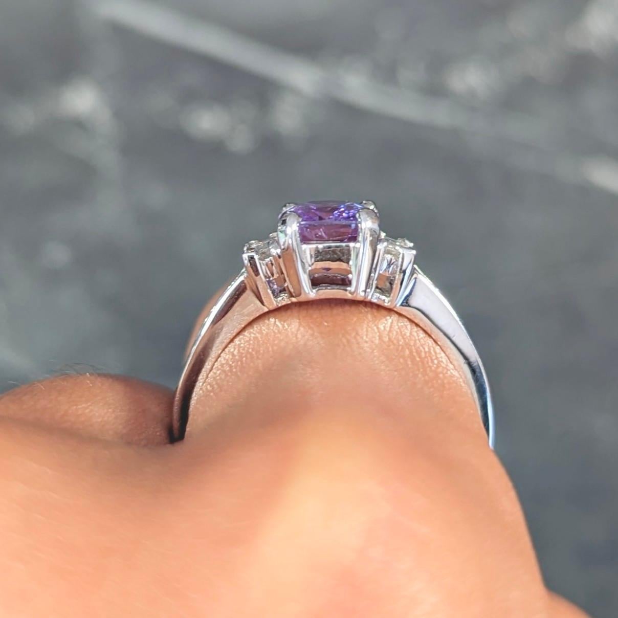 Contemporary 3.12 CTW Purple Sapphire Diamond 18K White Gold Gemstone Ring GIA For Sale 7