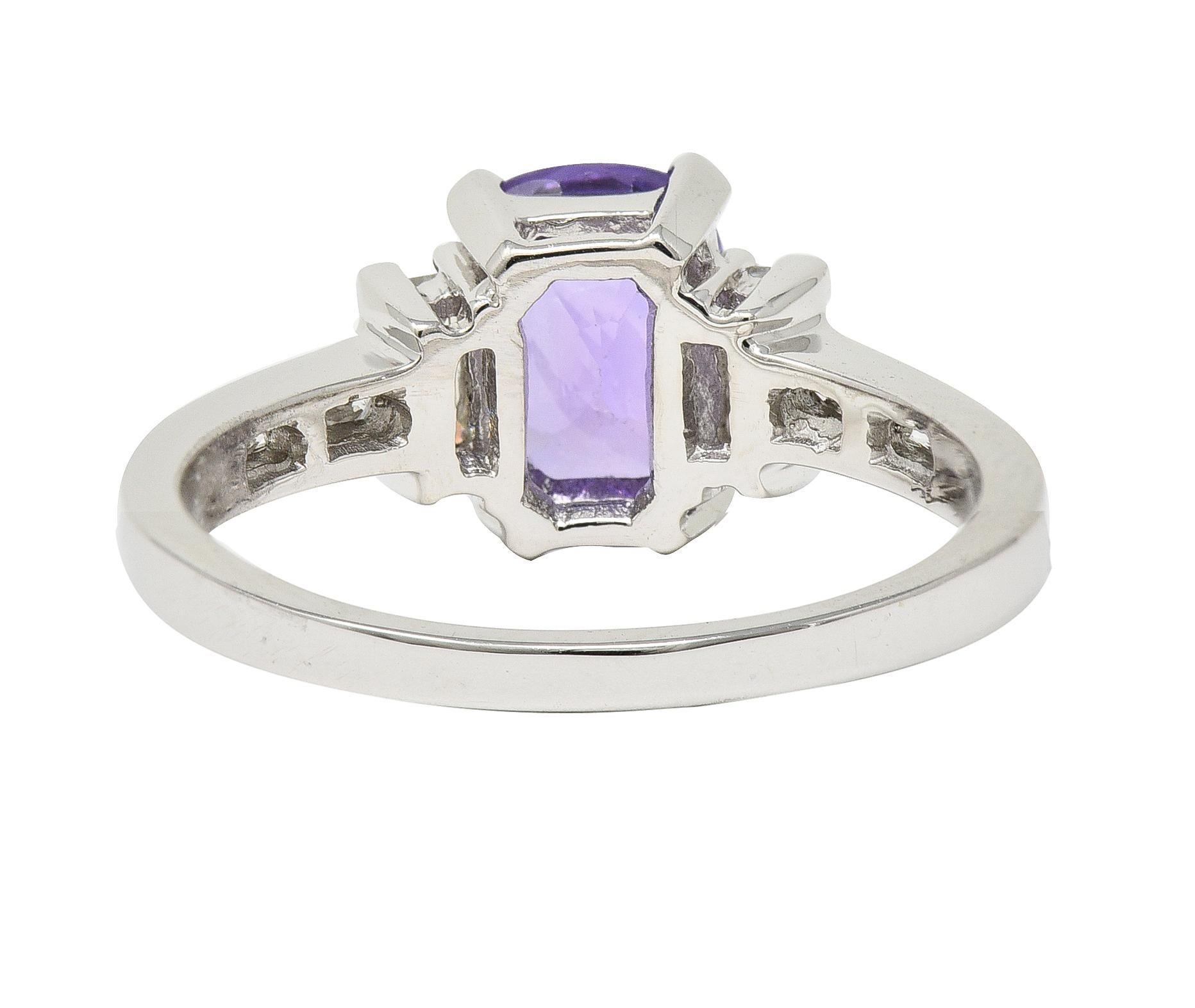 Contemporary 3.12 CTW Purple Sapphire Diamond 18K White Gold Gemstone Ring GIA In Excellent Condition For Sale In Philadelphia, PA