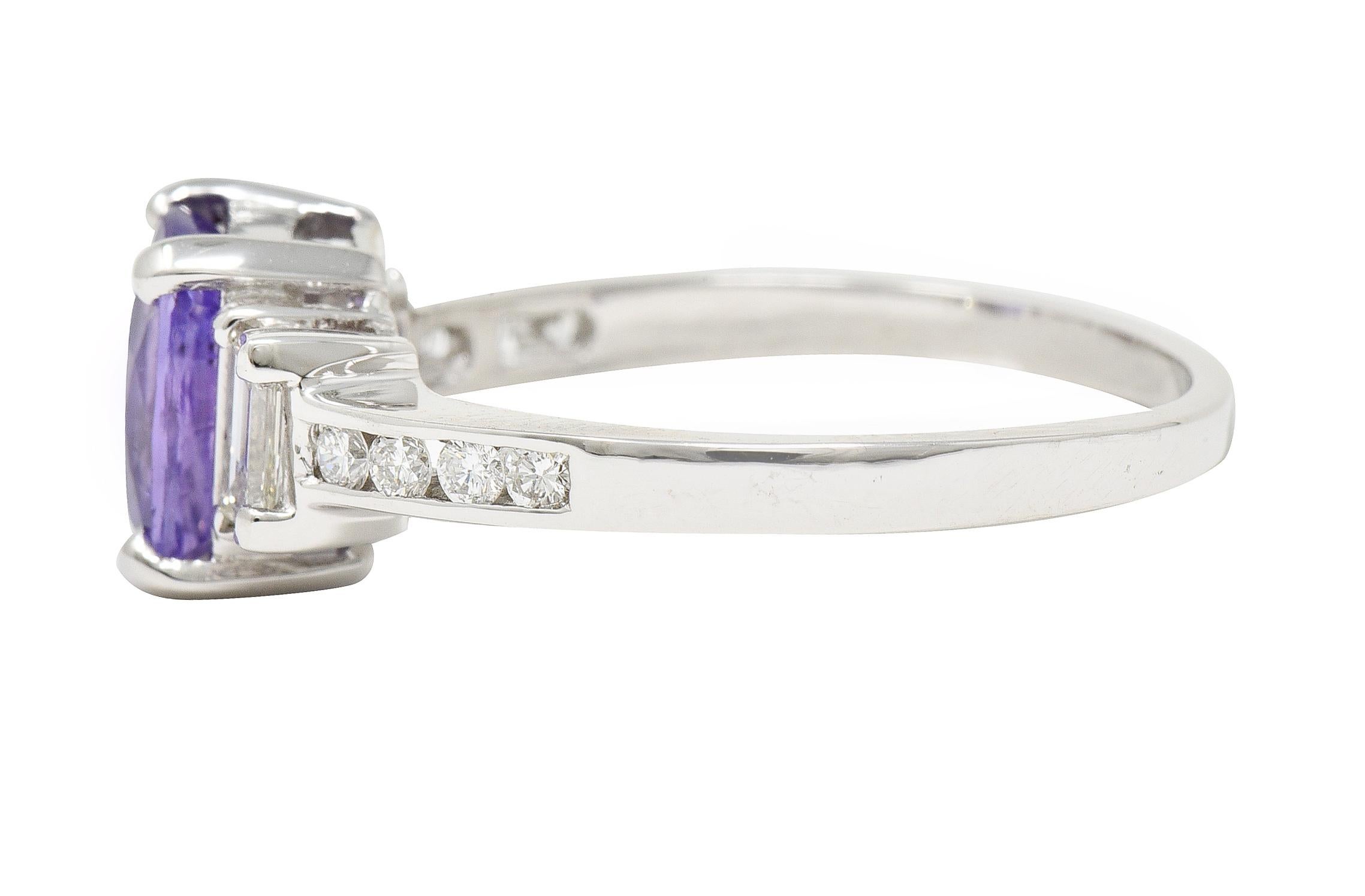 Women's or Men's Contemporary 3.12 CTW Purple Sapphire Diamond 18K White Gold Gemstone Ring GIA For Sale