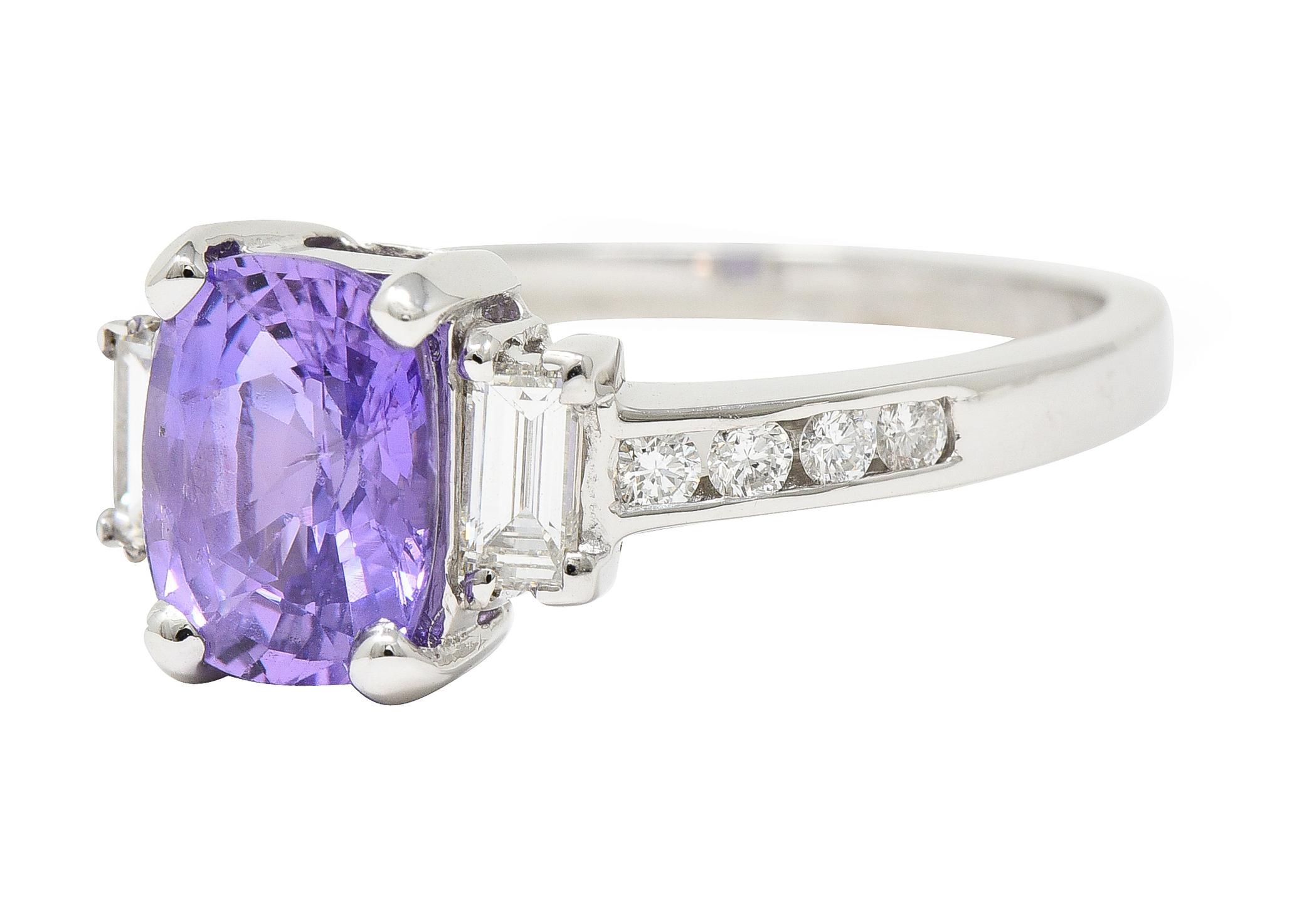 Contemporary 3.12 CTW Purple Sapphire Diamond 18K White Gold Gemstone Ring GIA For Sale 1