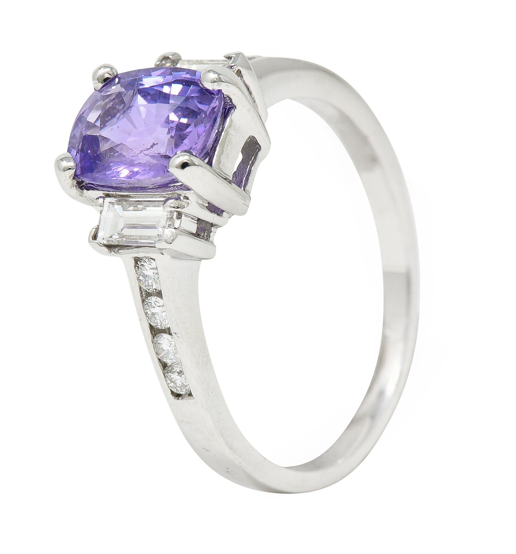 Contemporary 3.12 CTW Purple Sapphire Diamond 18K White Gold Gemstone Ring GIA For Sale 3