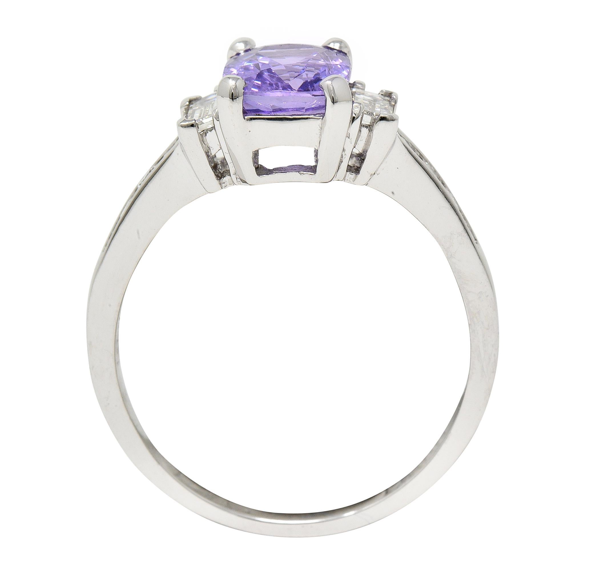 Contemporary 3.12 CTW Purple Sapphire Diamond 18K White Gold Gemstone Ring GIA For Sale 4