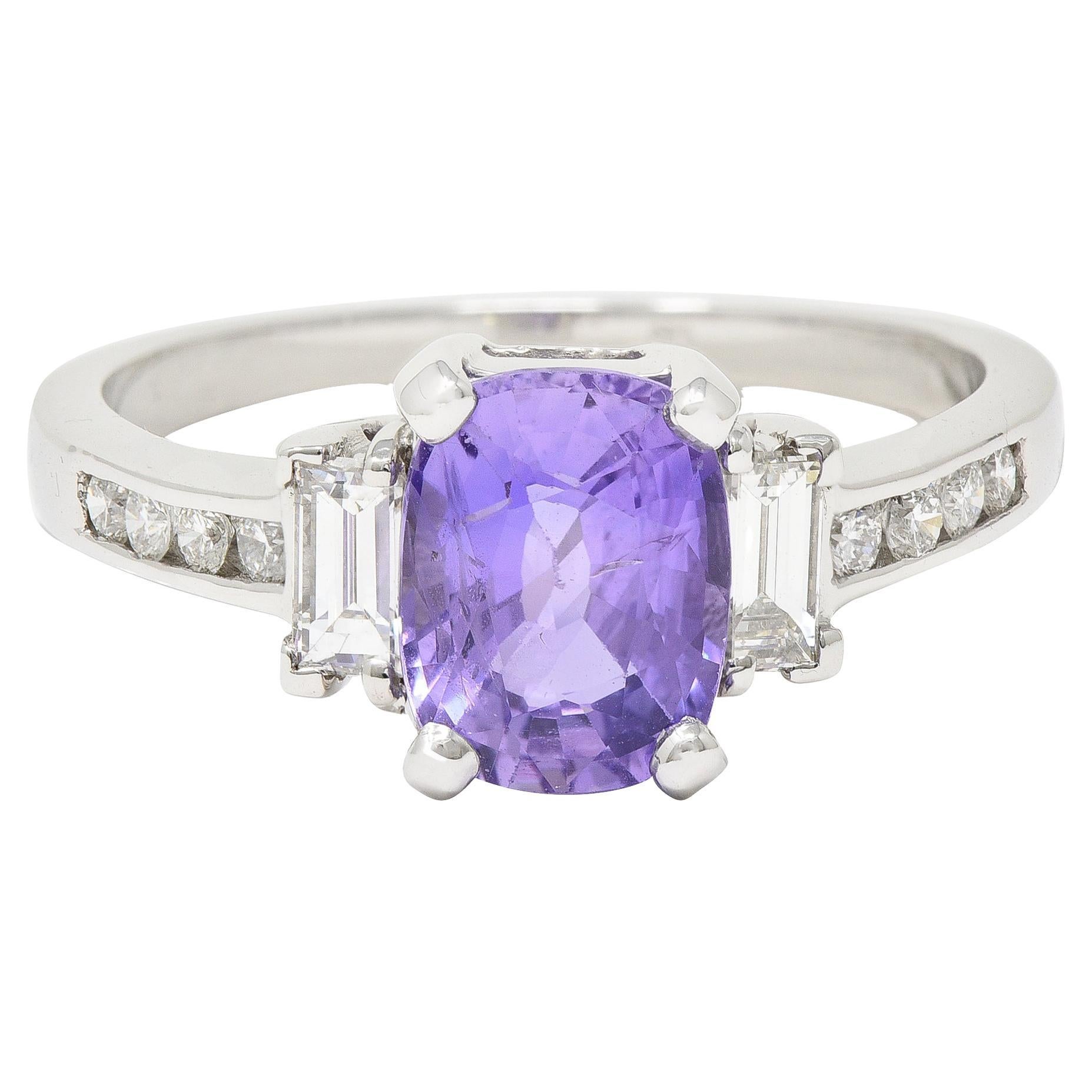 Contemporary 3.12 CTW Purple Sapphire Diamond 18K White Gold Gemstone Ring GIA For Sale