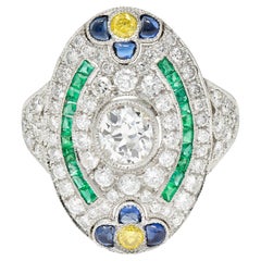 Contemporary 3.15 Carats Diamond & Fancy Diamond Emerald Sapphire Platinum Ring