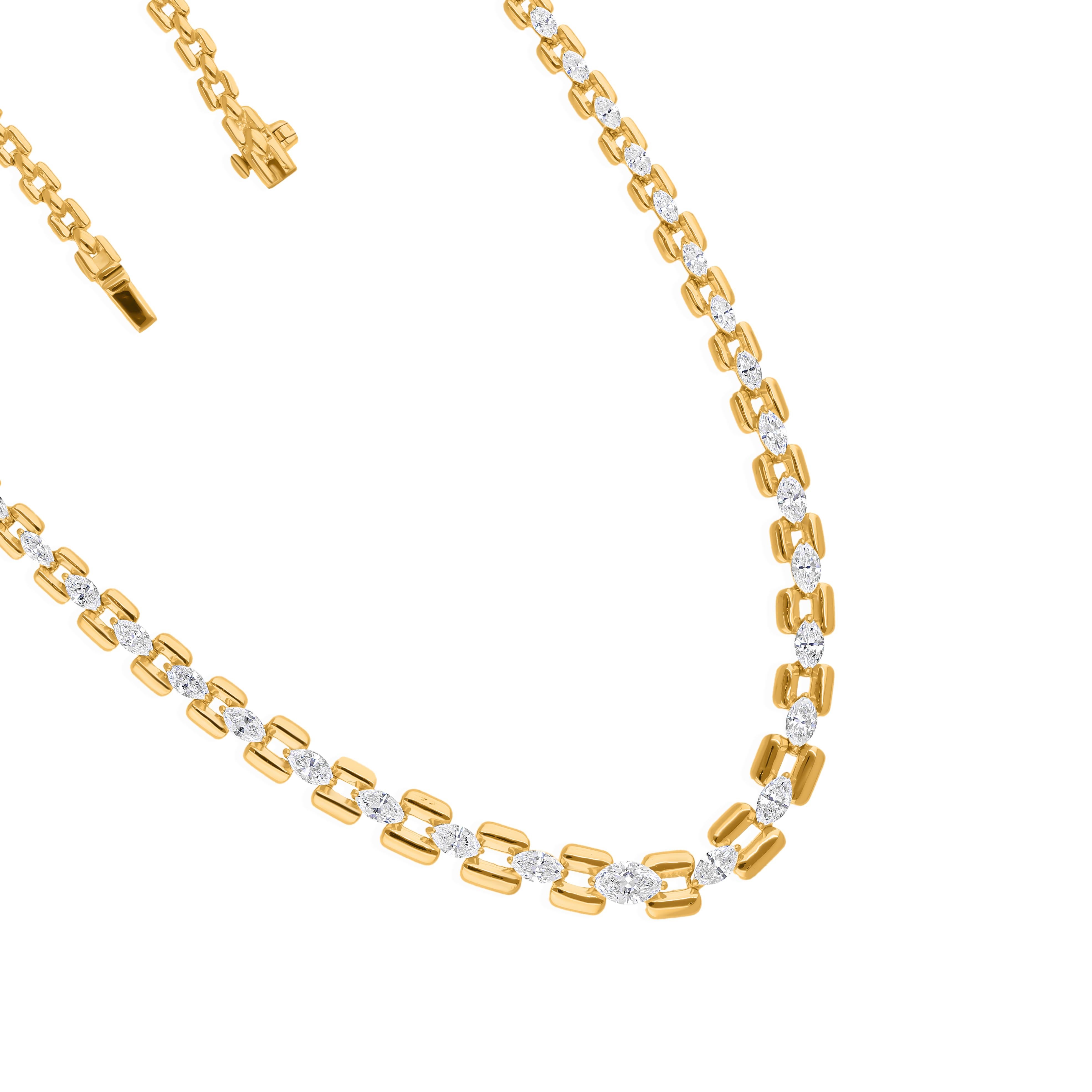 Contemporary Spectrum Jewels 3.16Ct Marquise Diamond 18K Yellow Gold Link Chain Necklace For Sale