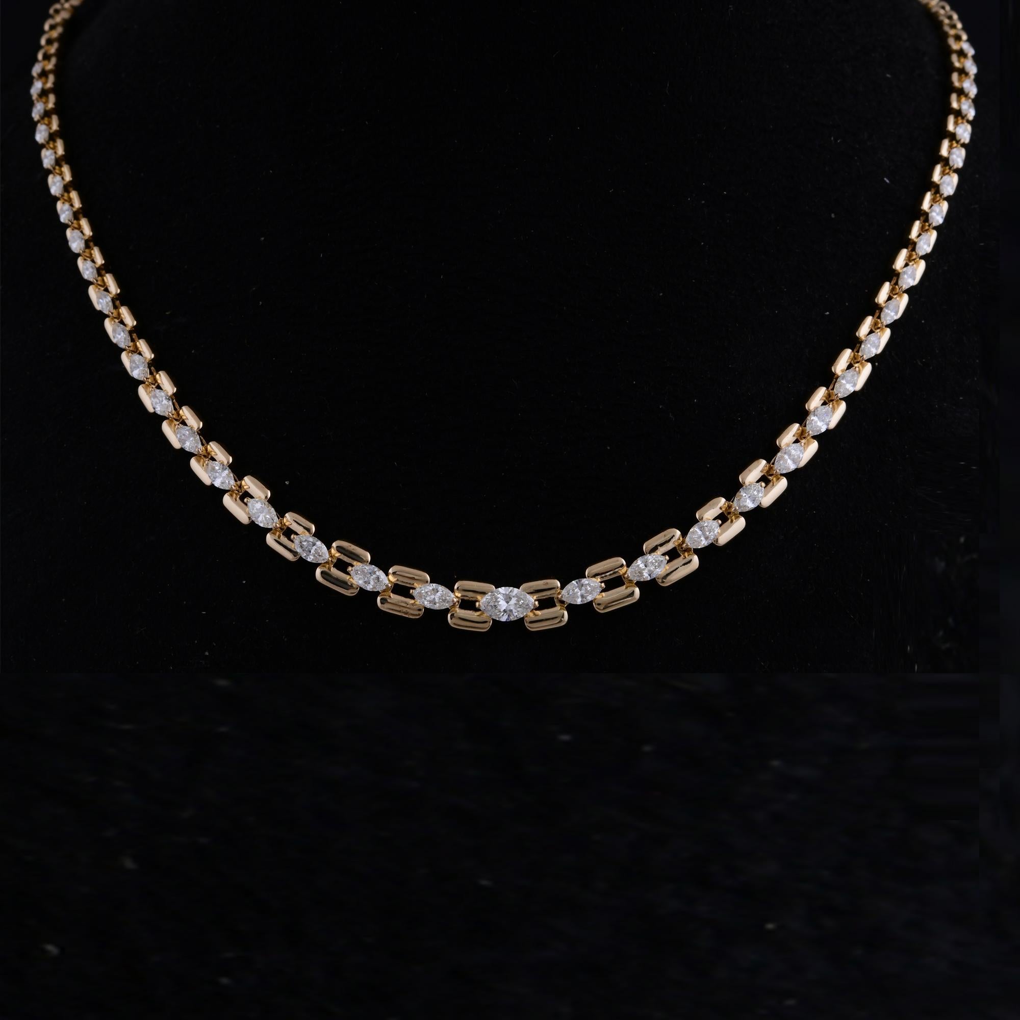Marquise Cut Spectrum Jewels 3.16Ct Marquise Diamond 18K Yellow Gold Link Chain Necklace For Sale