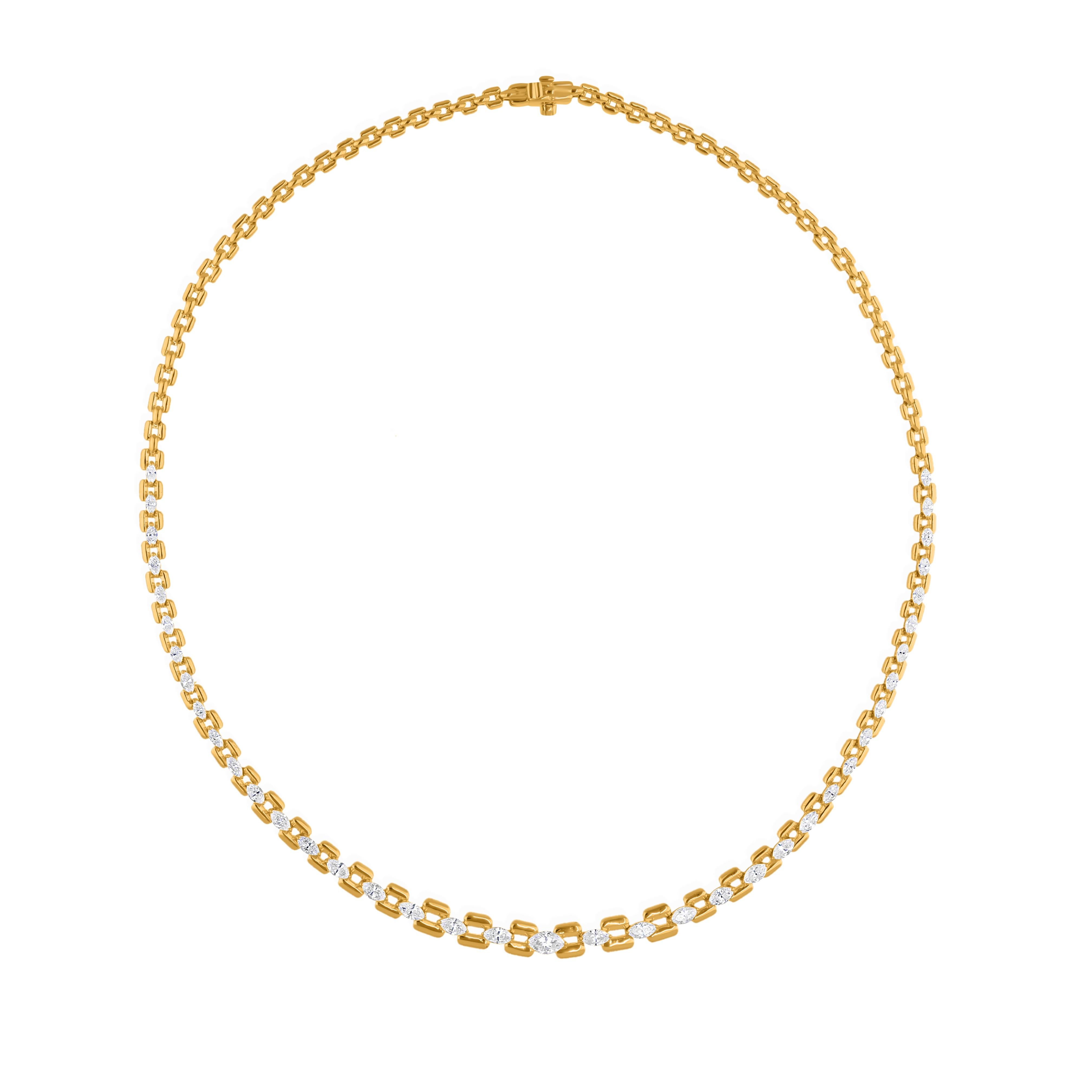 Women's Spectrum Jewels 3.16Ct Marquise Diamond 18K Yellow Gold Link Chain Necklace For Sale