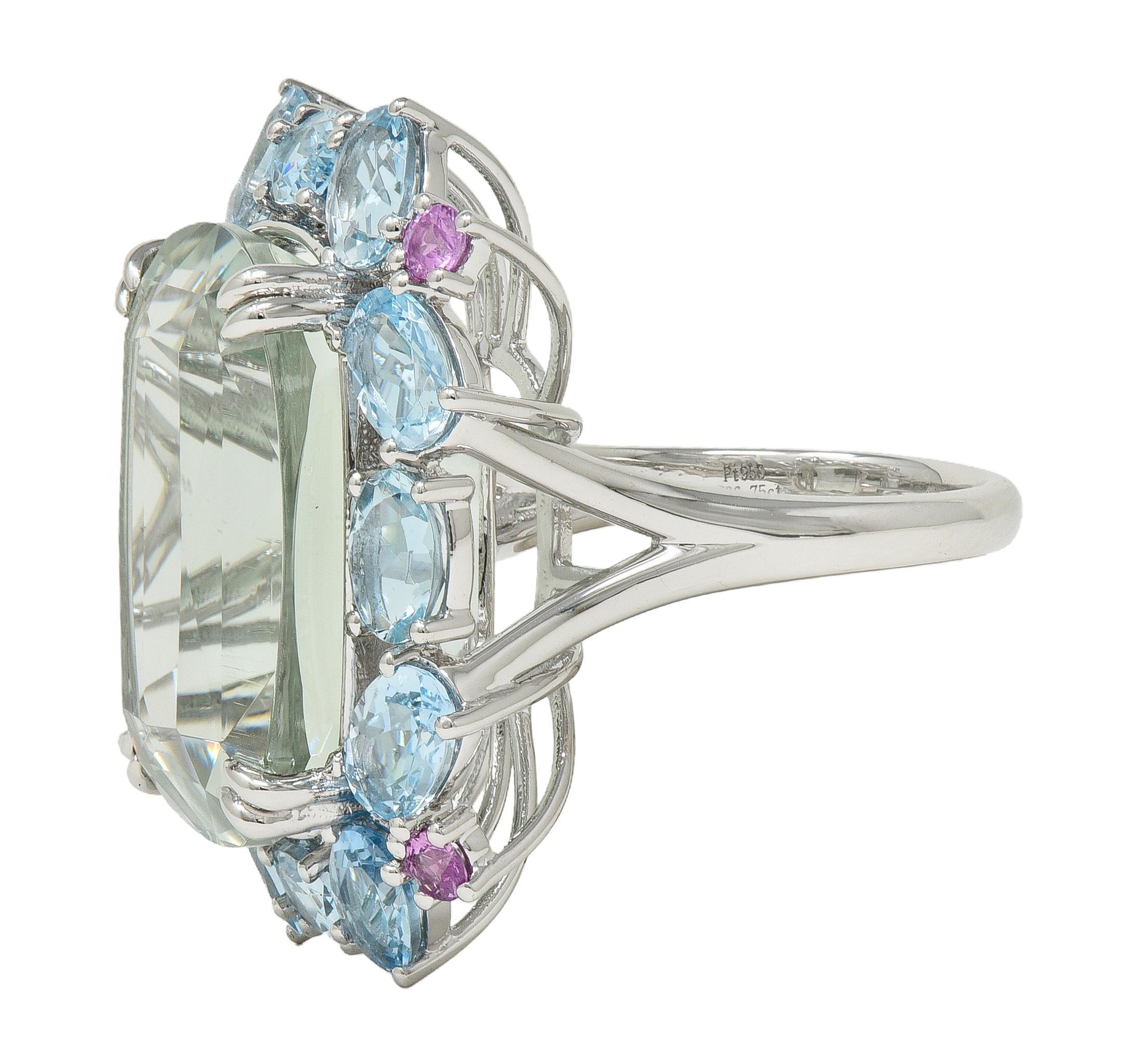 Women's Contemporary 31.89 CTW Prasiolite Aquamarine Sapphire Platinum Cocktail Ring For Sale