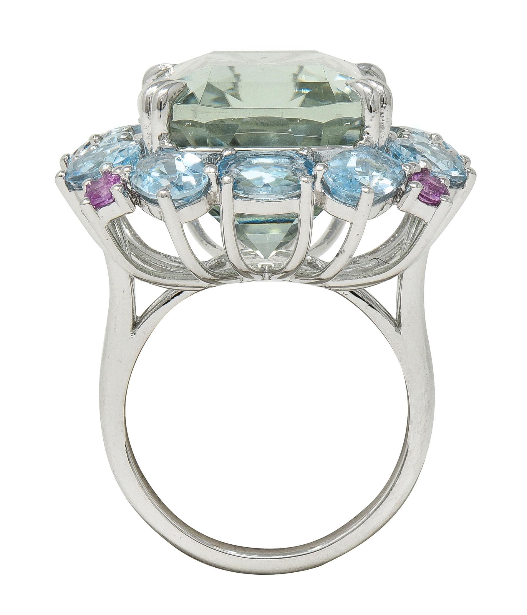 Contemporary 31.89 CTW Prasiolite Aquamarine Sapphire Platinum Cocktail Ring For Sale 2