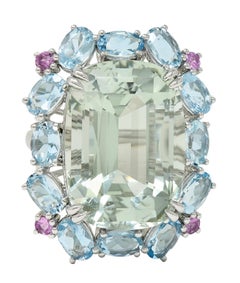 Contemporary 31.89 CTW Prasiolite Aquamarine Sapphire Platinum Cocktail Ring
