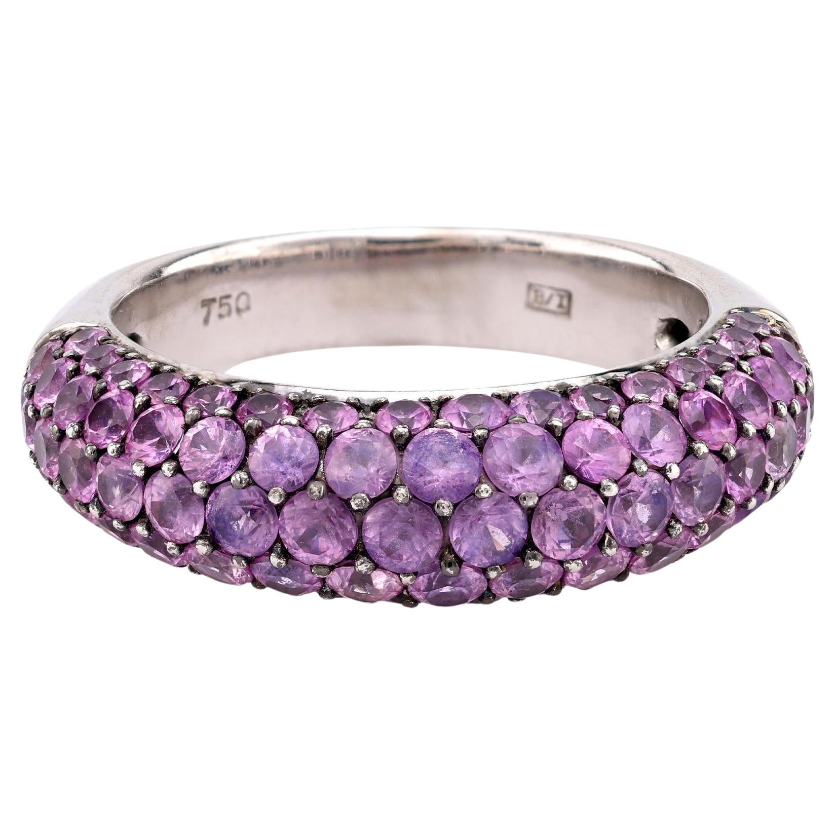 Contemporary 3.20 carat total weight pink sapphire 18k white gold pave ring