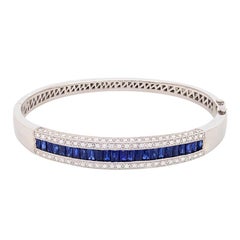 Contemporary 3.20ct French Cut Sapphire and Diamond Bangle