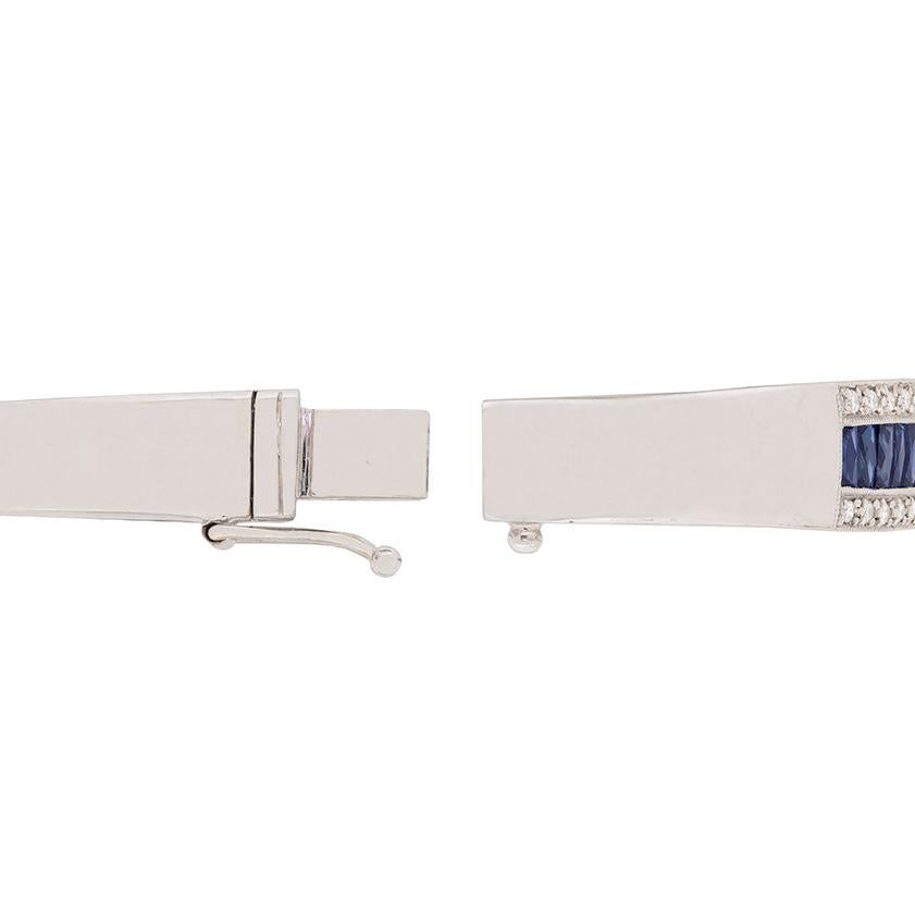 Contemporary 3.20ct French Cut Sapphire and Diamond Bangle In Good Condition For Sale In London, GB