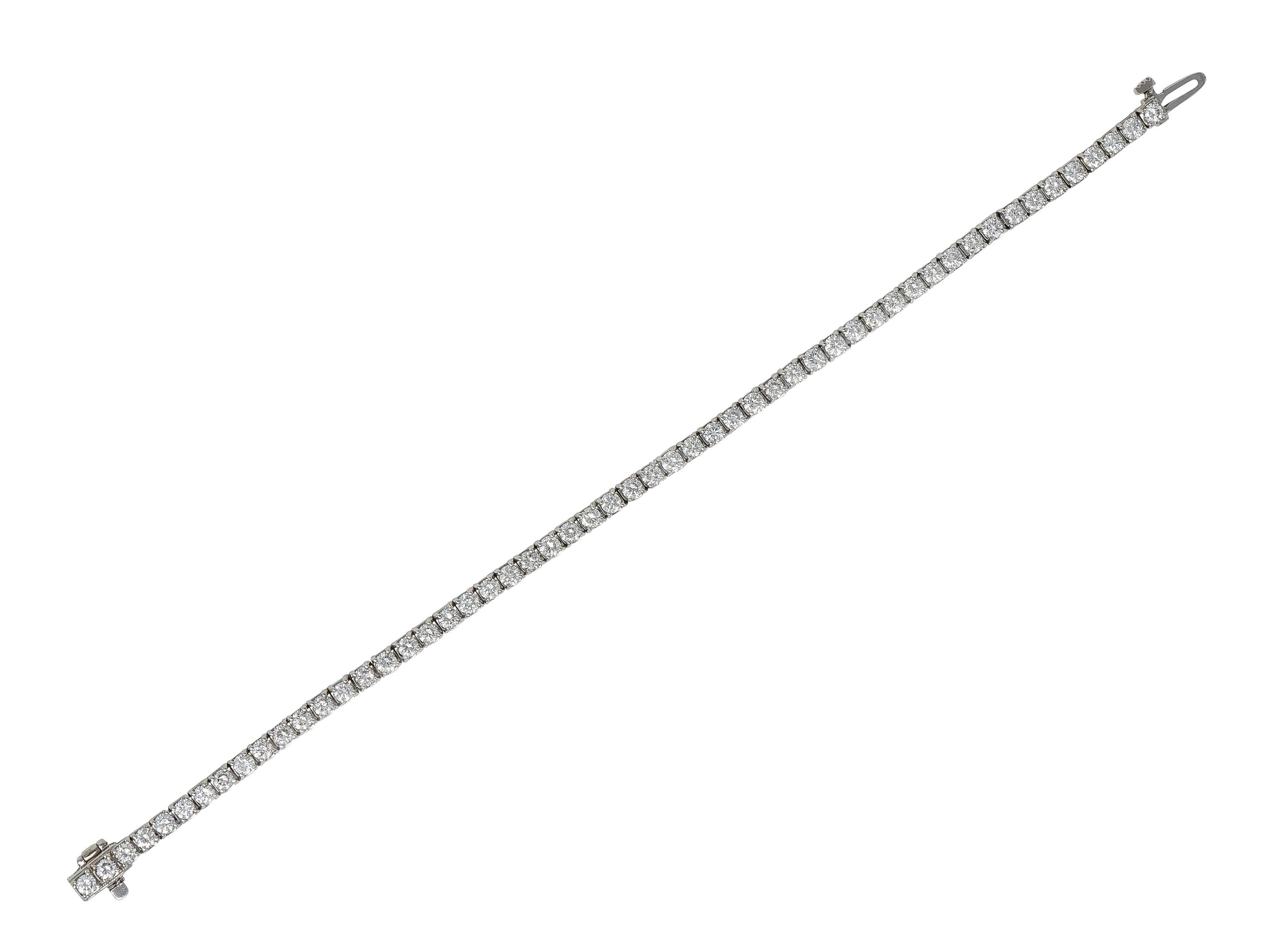 Brilliant Cut Contemporary 3.24 CTW Diamond 14 Karat White Gold Tennis Line Bracelet For Sale