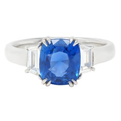 Bague Contemporary 3.26 CTW No Heat Ceylon Sapphire Diamond Platinum GIA