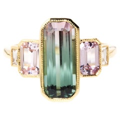 Contemporary 3.29ct Watermelon Tourmaline Sapphire & Diamond Ring 18 Carat Gold