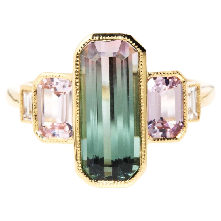 Contemporary Watermelon Tourmaline Sapphire Diamond Ring 18 Carat  Gold