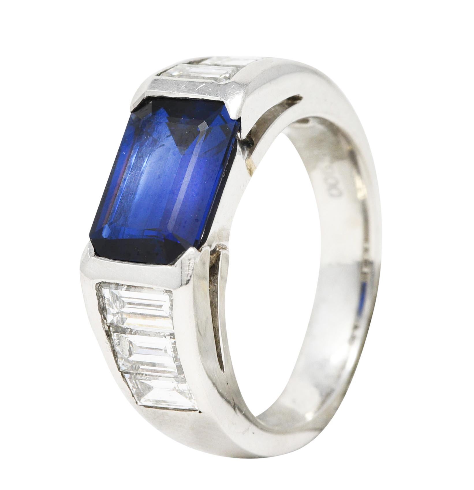 Contemporary 3.32 Carats Sapphire Diamond Platinum Unisex Band Ring 6