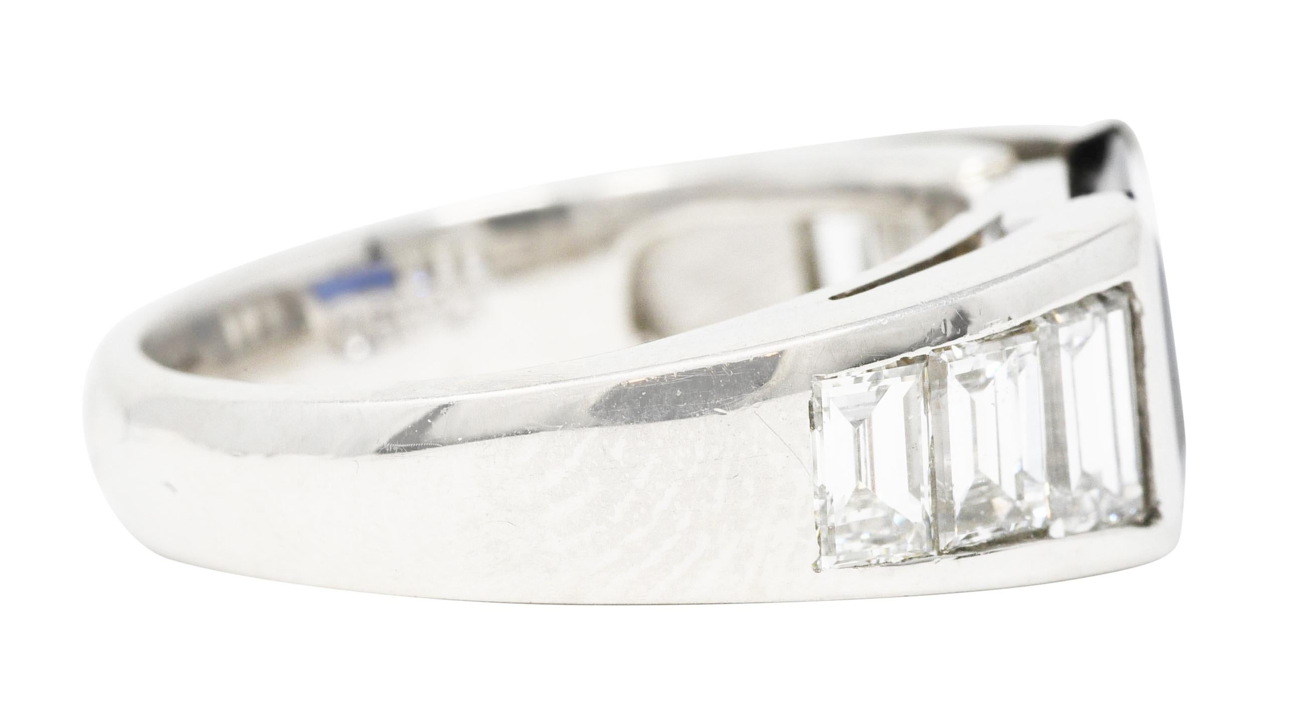Emerald Cut Contemporary 3.32 Carats Sapphire Diamond Platinum Unisex Band Ring