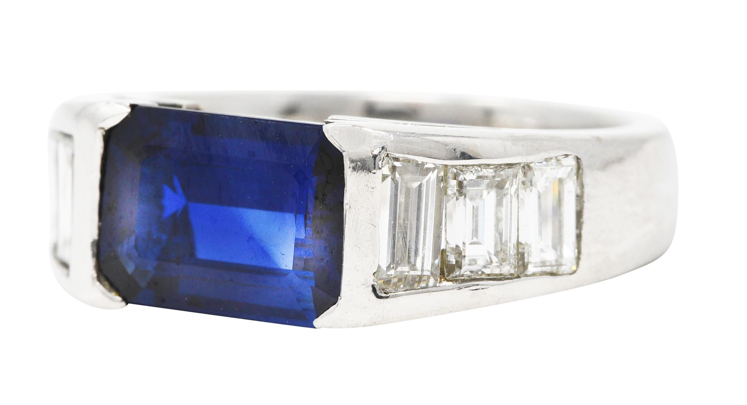 Contemporary 3.32 Carats Sapphire Diamond Platinum Unisex Band Ring 4