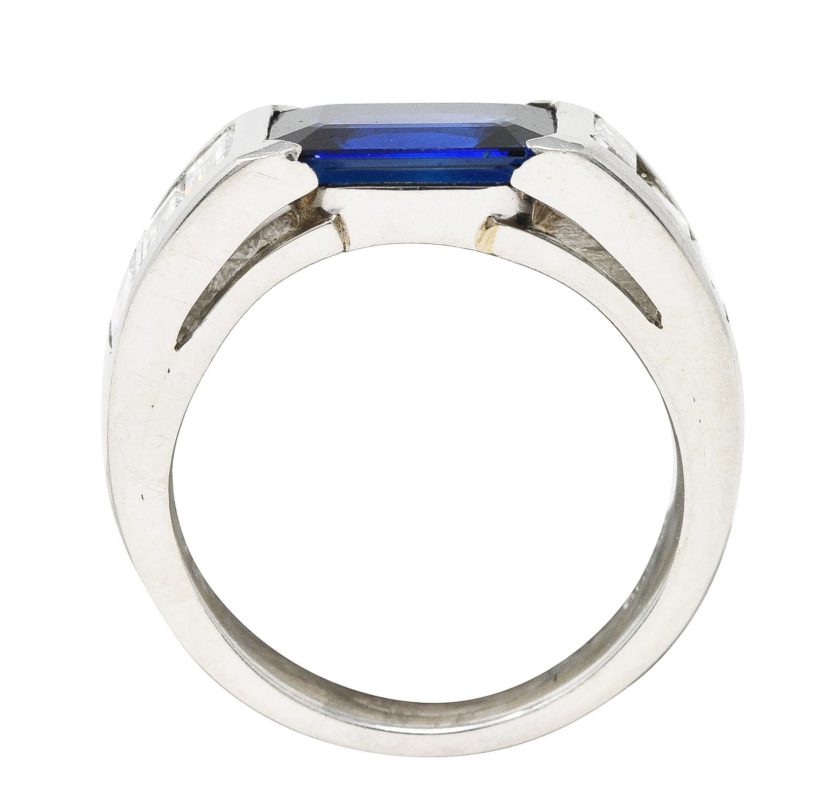 Contemporary 3.32 Carats Sapphire Diamond Platinum Unisex Band Ring 5