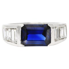 Contemporary 3.32 Carats Sapphire Diamond Platinum Unisex Band Ring