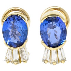 Contemporary 3.32 Carats Tanzanite Diamond 14 Karat Gold Earrings