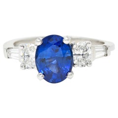 Contemporary 3.35 Carats Blue Sapphire Diamond Platinum Ring