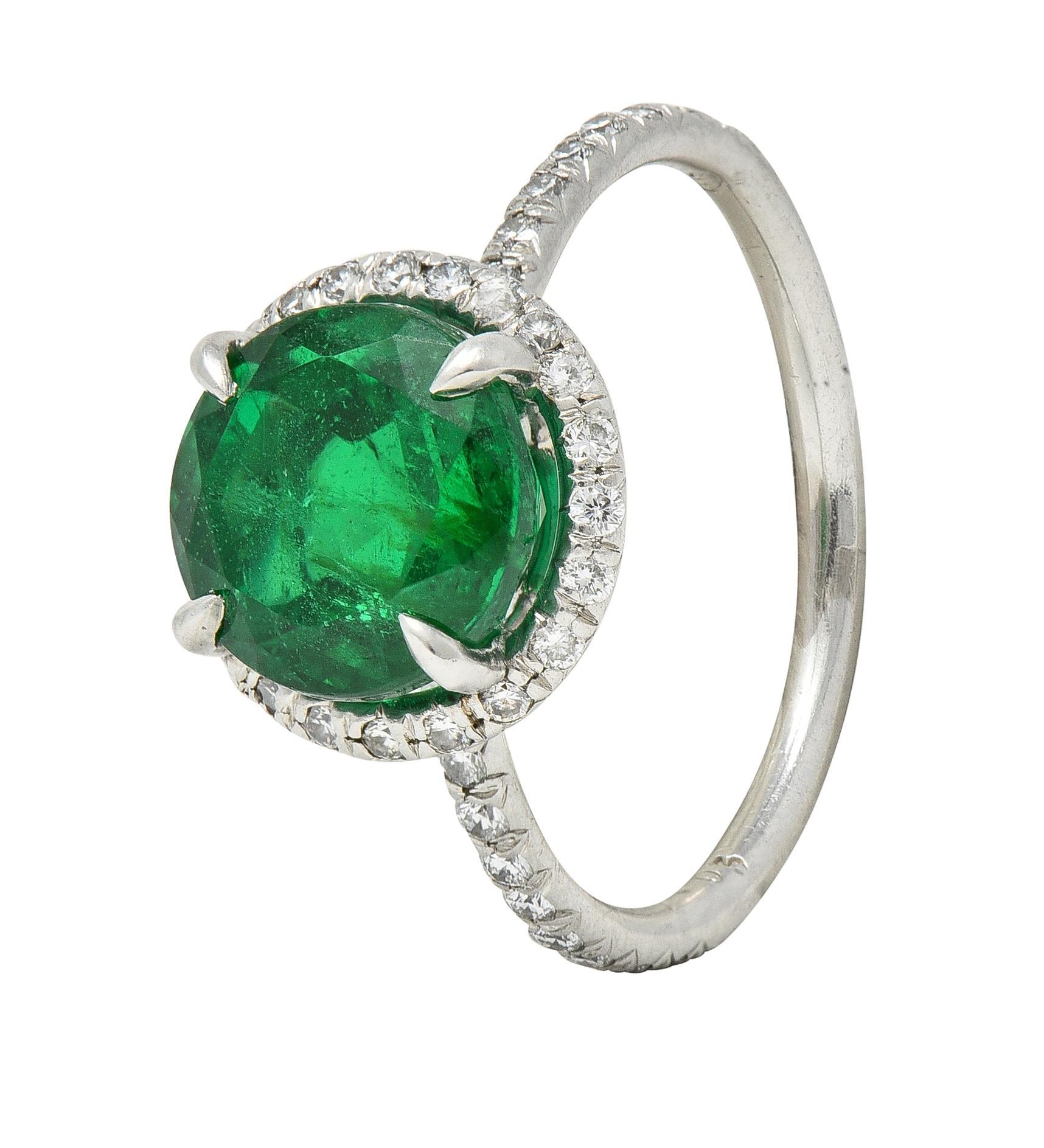Contemporary 3.37 CTW Emerald Diamond Platinum Halo Anternative Ring GIA For Sale 6