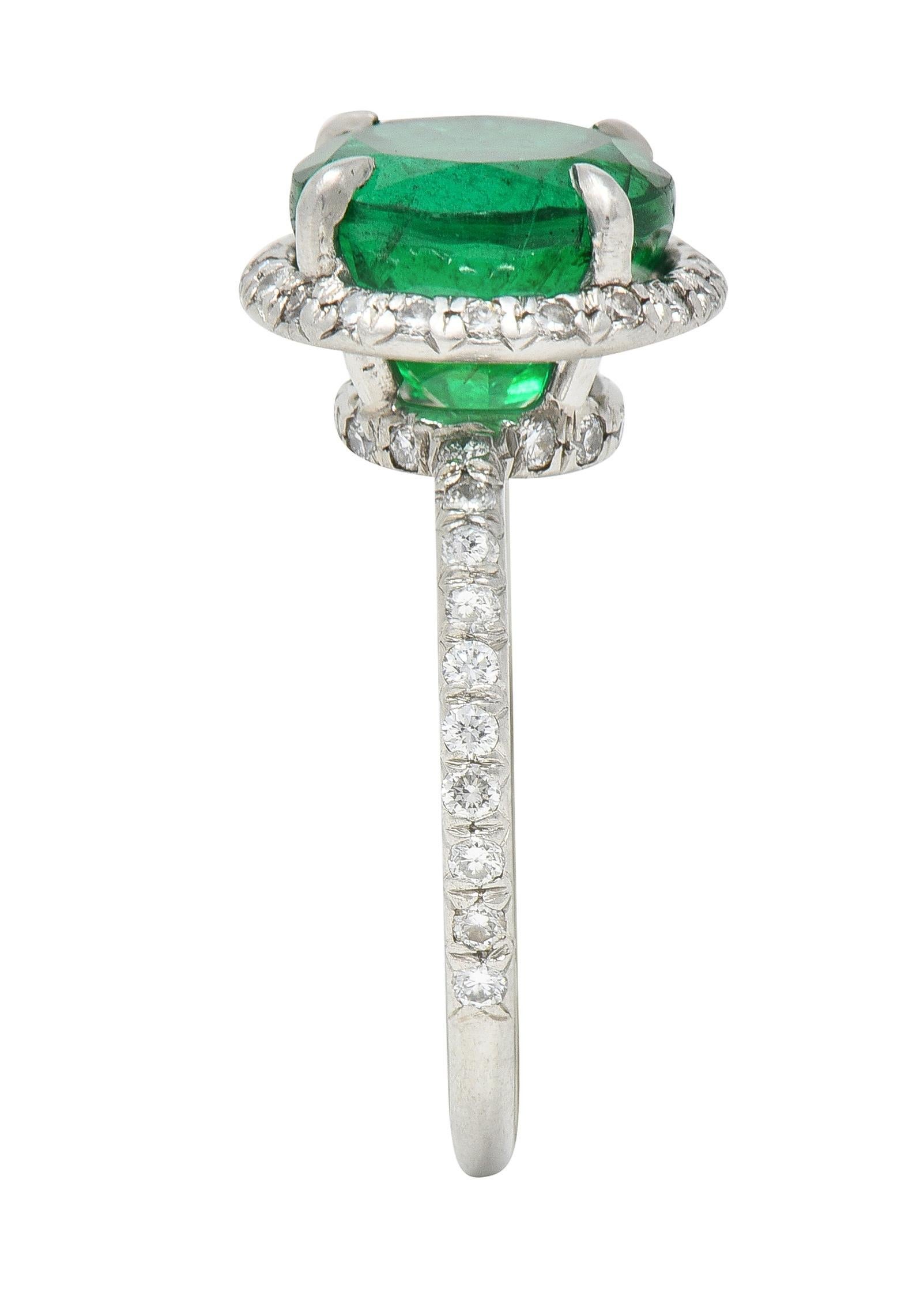 Contemporary 3.37 CTW Emerald Diamond Platinum Halo Anternative Ring GIA For Sale 8